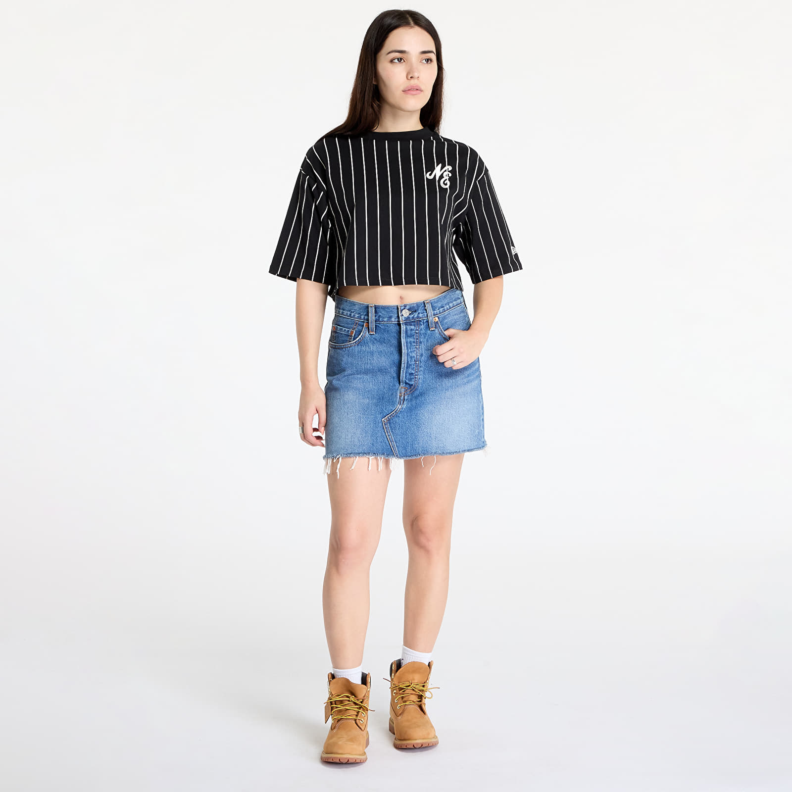 T-Shirts New Era Pinstripe Crop Tee Black/ Off White