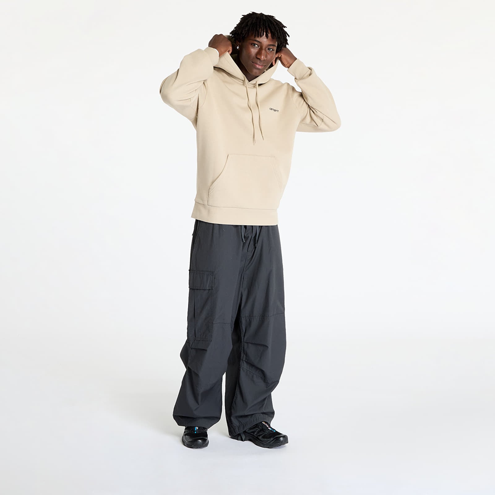 Mikiny Carhartt WIP Hooded Script Embroidery Sweat Wall/ Black