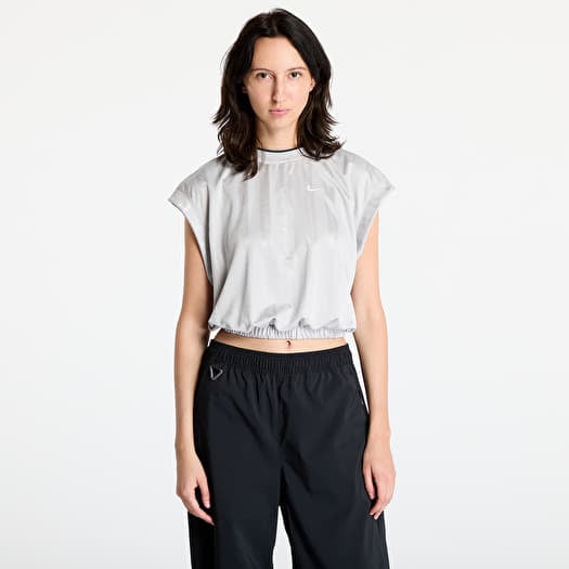 Top Nike Sportswear Collection Women's Dri-FIT Jacquard Short-Sleeve Jersey Top Light Iron Ore/ Light Iron Ore/ Armoury Navy/ White