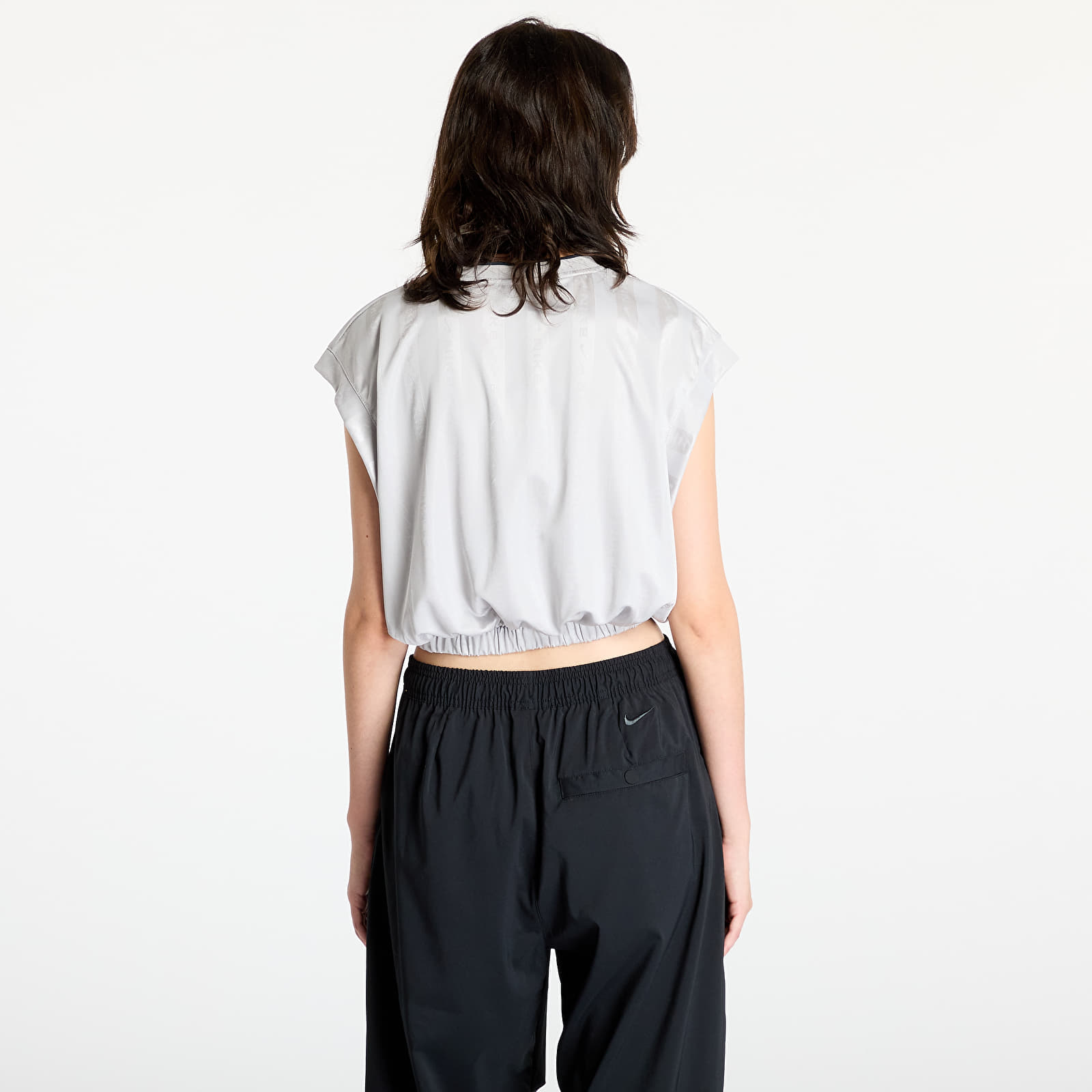 Topy Nike Sportswear Collection Women's Dri-FIT Jacquard Short-Sleeve Jersey Top Light Iron Ore/ Light Iron Ore/ Armoury Navy/ White