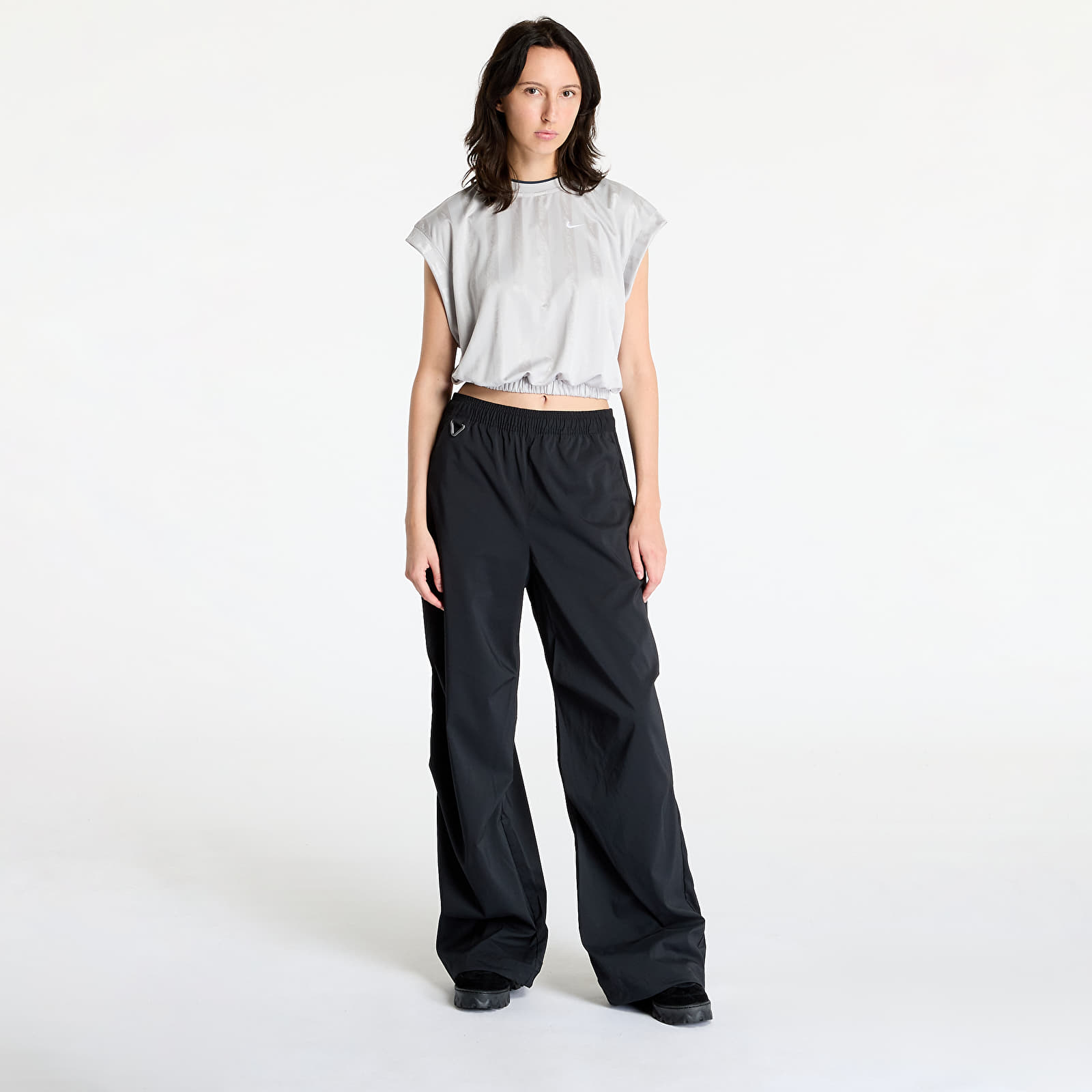 Topy Nike Sportswear Collection Women's Dri-FIT Jacquard Short-Sleeve Jersey Top Light Iron Ore/ Light Iron Ore/ Armoury Navy/ White