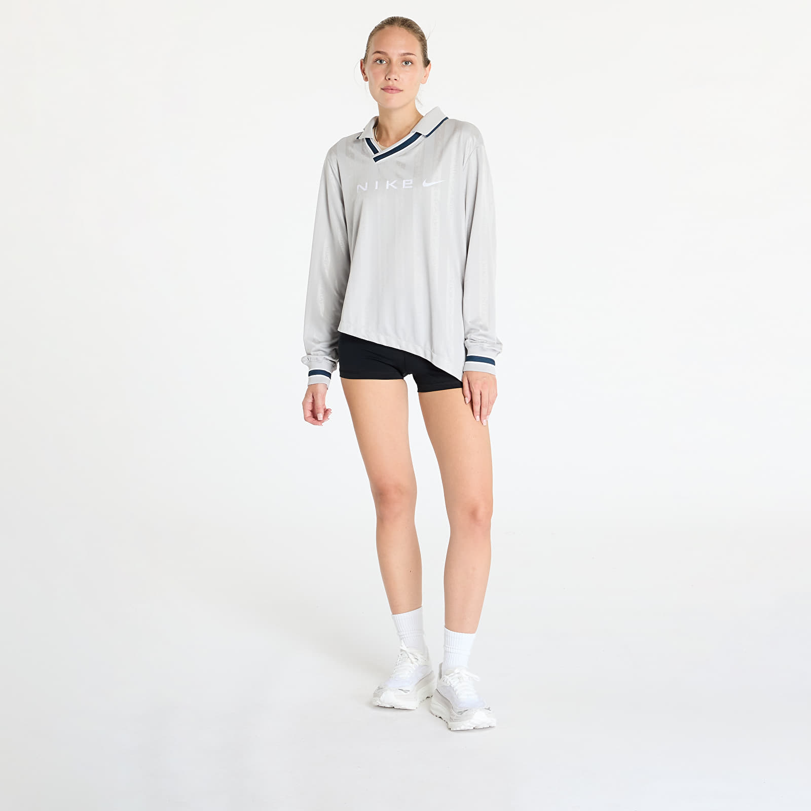 T Shirts Nike Sportswear Collection Women s Dri FIT Jacquard Long Sleeve Jersey Top Lt Iron Ore Flax White Queens