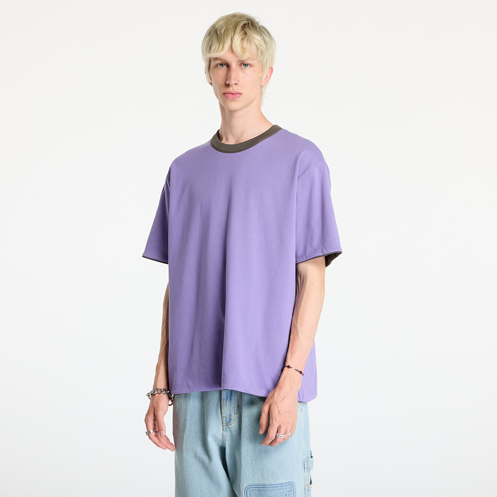 Men's T-shirts PLEASURES Legal Reversible Heavyweight T-Shirt Charcoal/ Purple
