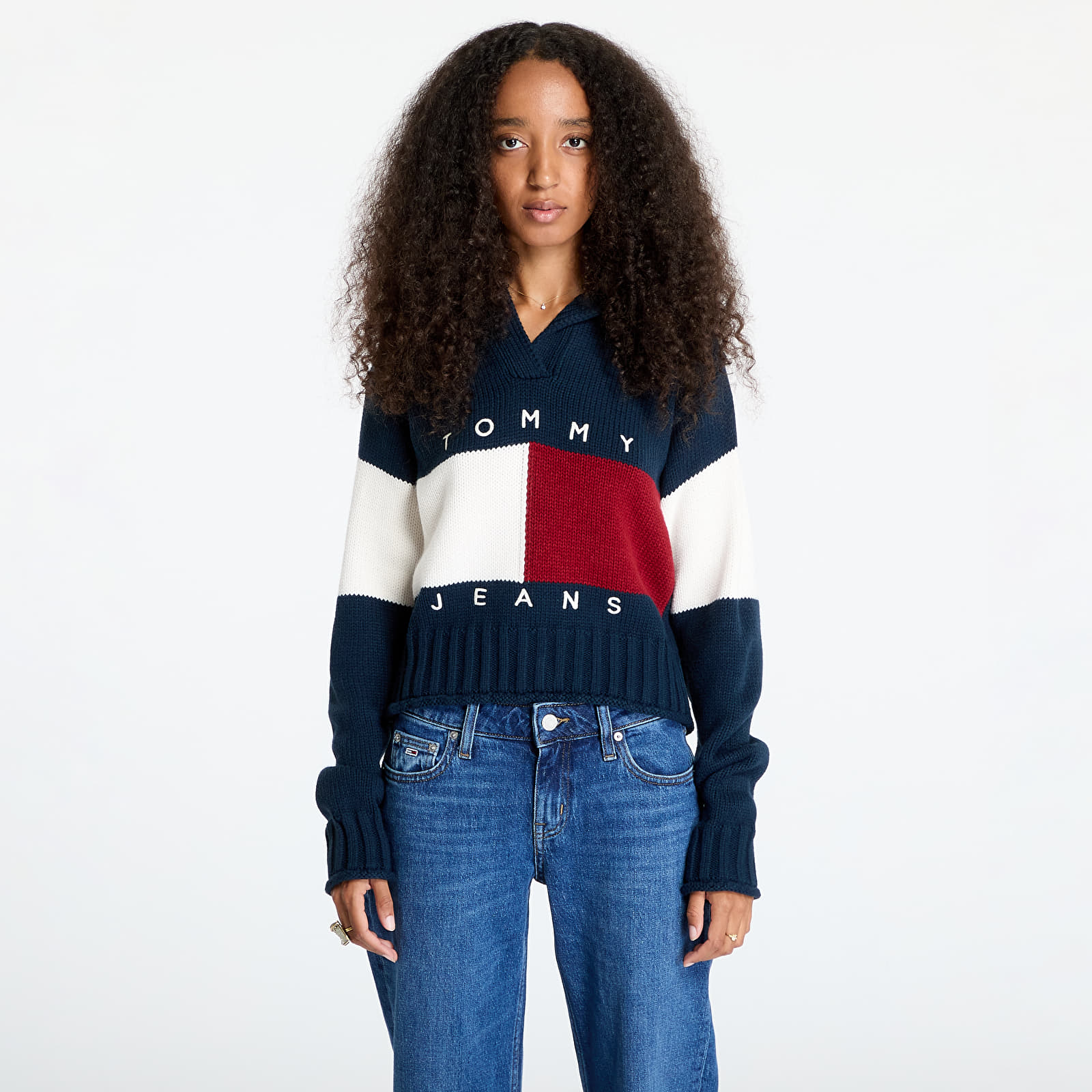 Maglioni da donna Tommy Jeans Flag Rugby Sweater Dark Night Navy
