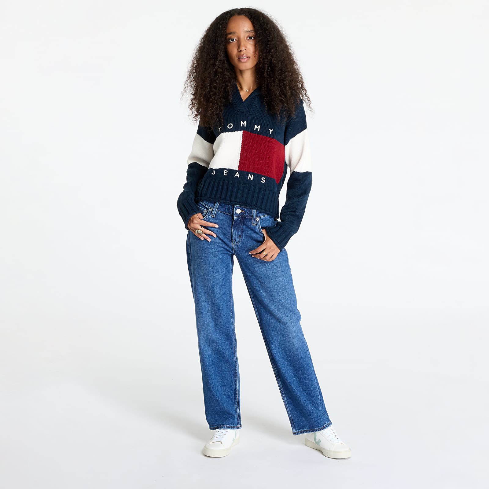 Maglioni da donna Tommy Jeans Flag Rugby Sweater Dark Night Navy