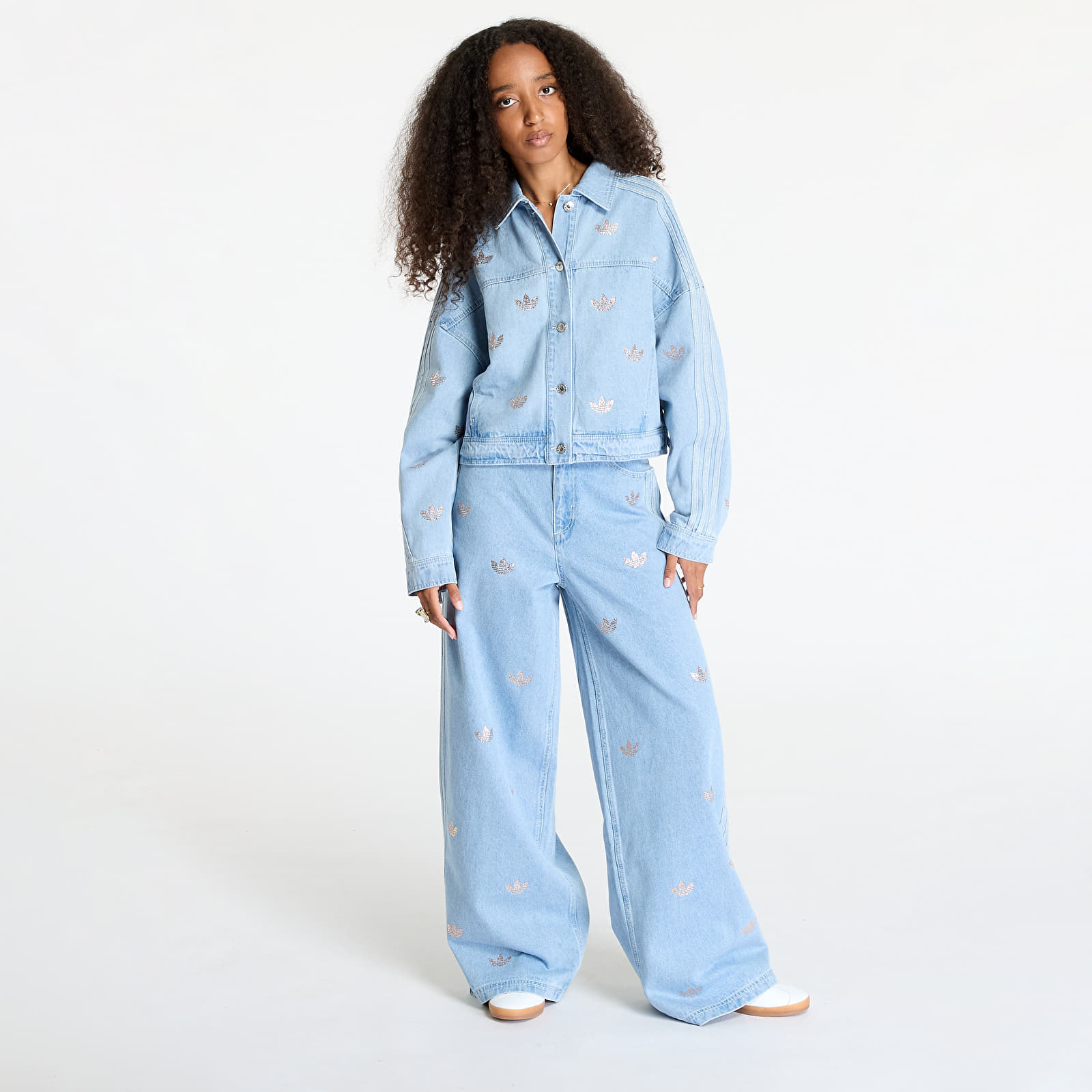 Dámské bundy adidas Denim Jacket Rhinestone Clear Blue