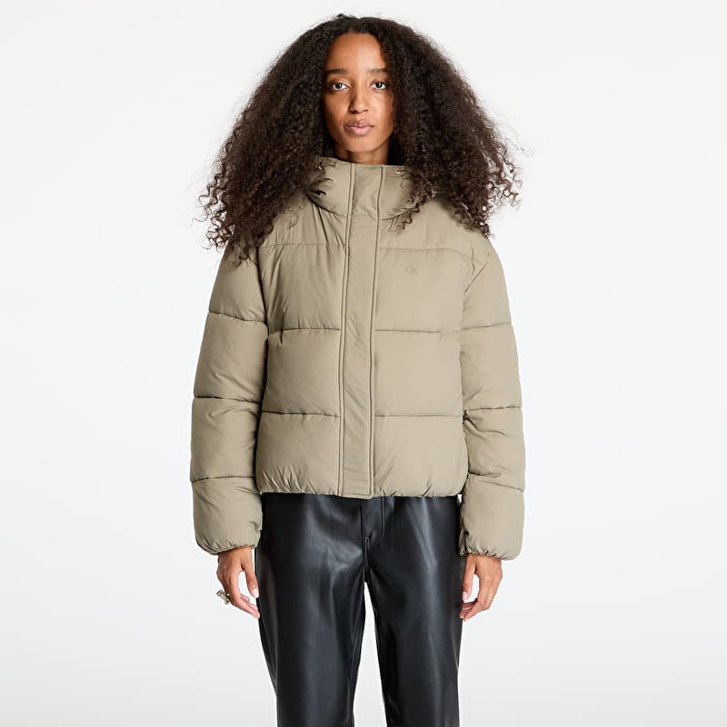 Jacket Calvin Klein Jeans Logo Short Hooded Puffer Jacket Gray