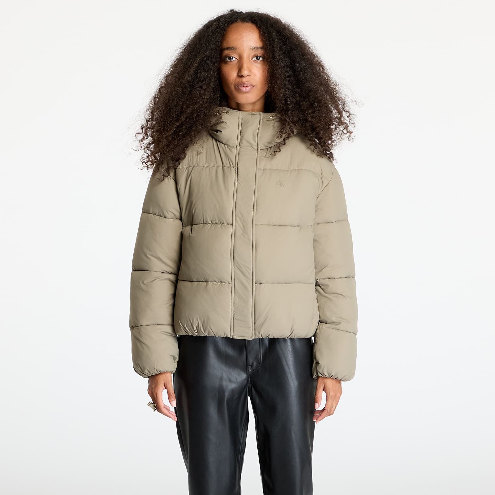 Women's jackets Calvin Klein Jeans Logo Short Hooded Puffer Jacket Gray