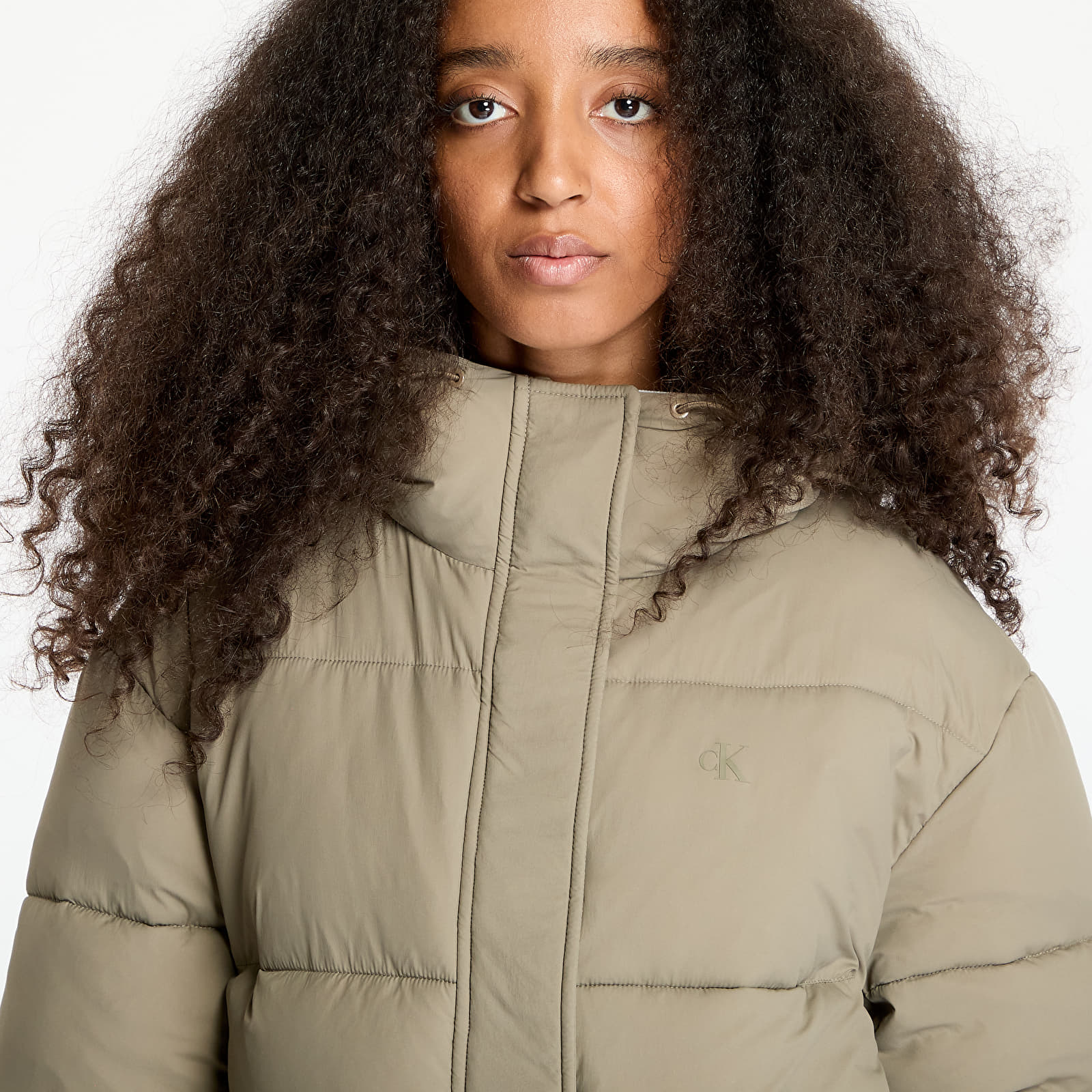 Women's jackets Calvin Klein Jeans Logo Short Hooded Puffer Jacket Gray