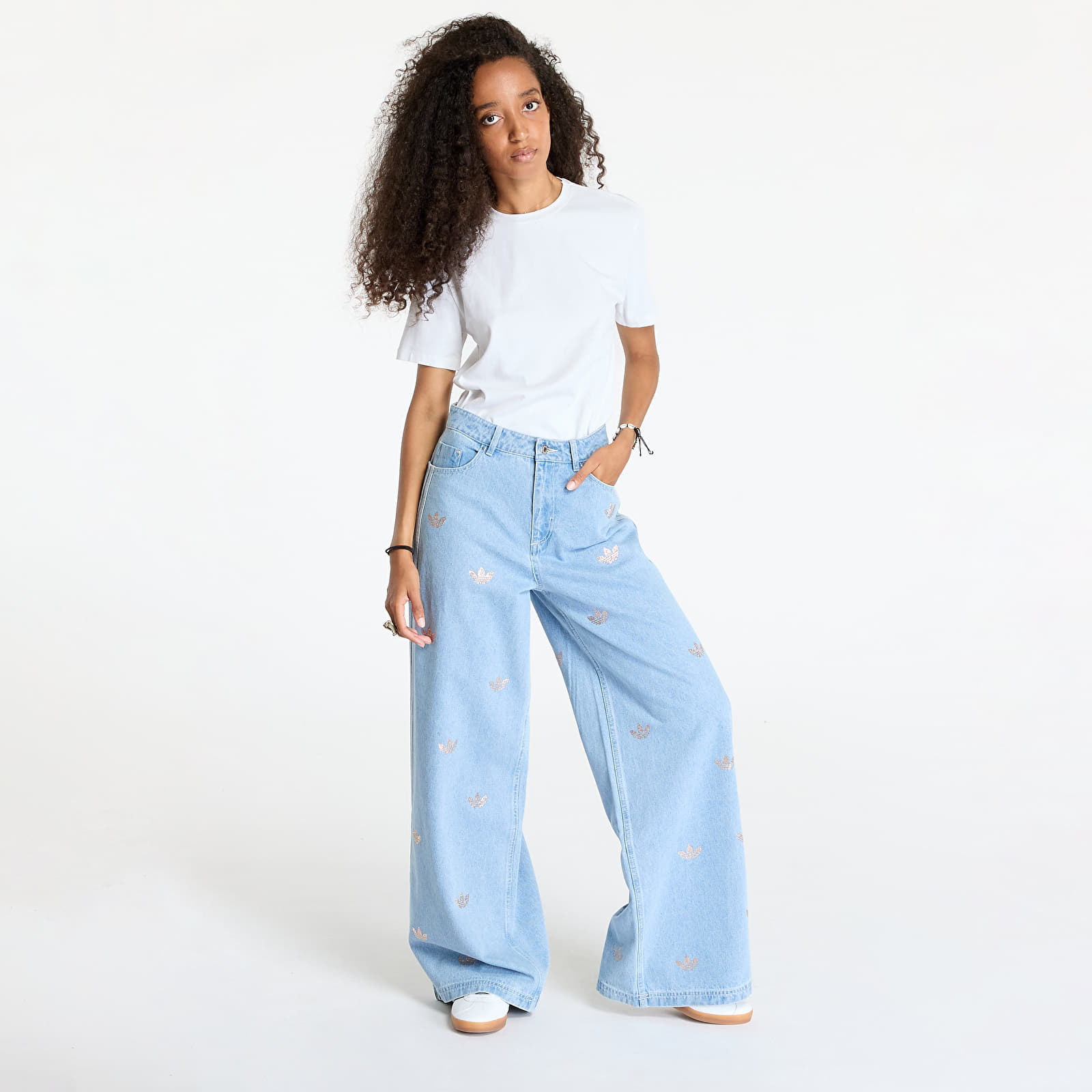 adidas DENIM LINESTONE PANTS Mサイズ Women's Trousers adidas Denim Pant Rhinestone Clear Blue