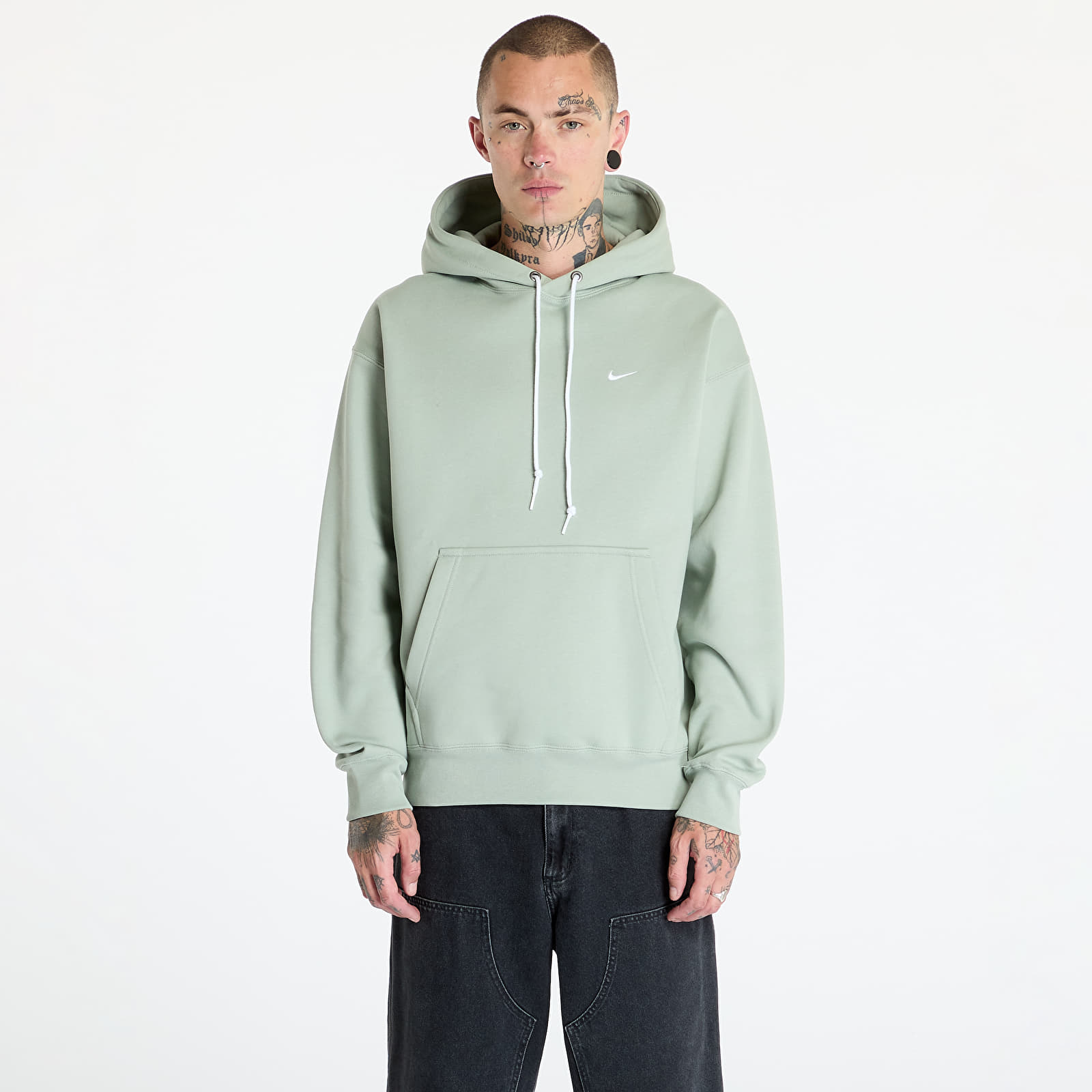 Mikiny Nike Solo Swoosh Men's Fleece Pullover Hoodie Jade Horizon/ White