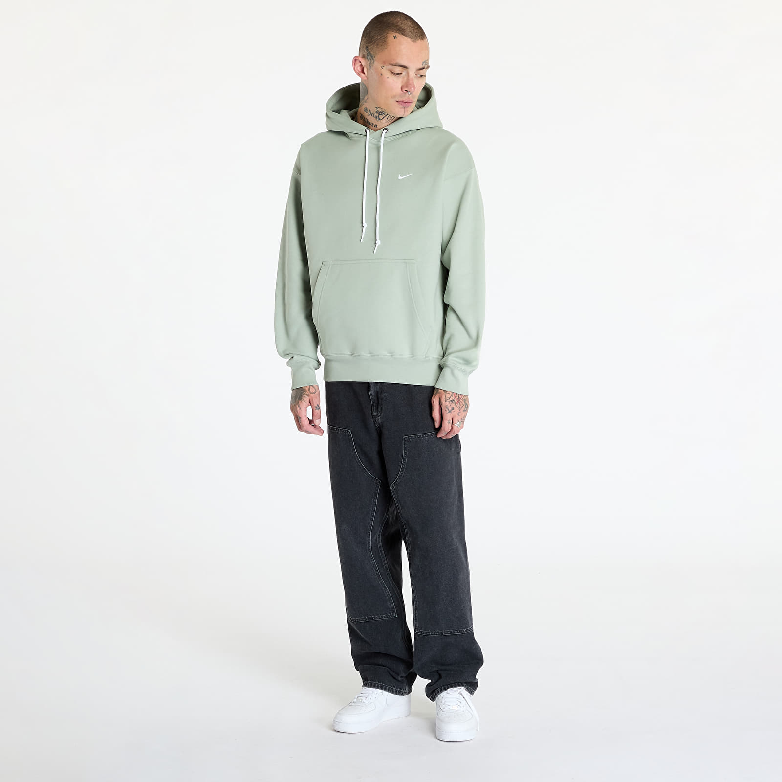 Mikiny Nike Solo Swoosh Men's Fleece Pullover Hoodie Jade Horizon/ White