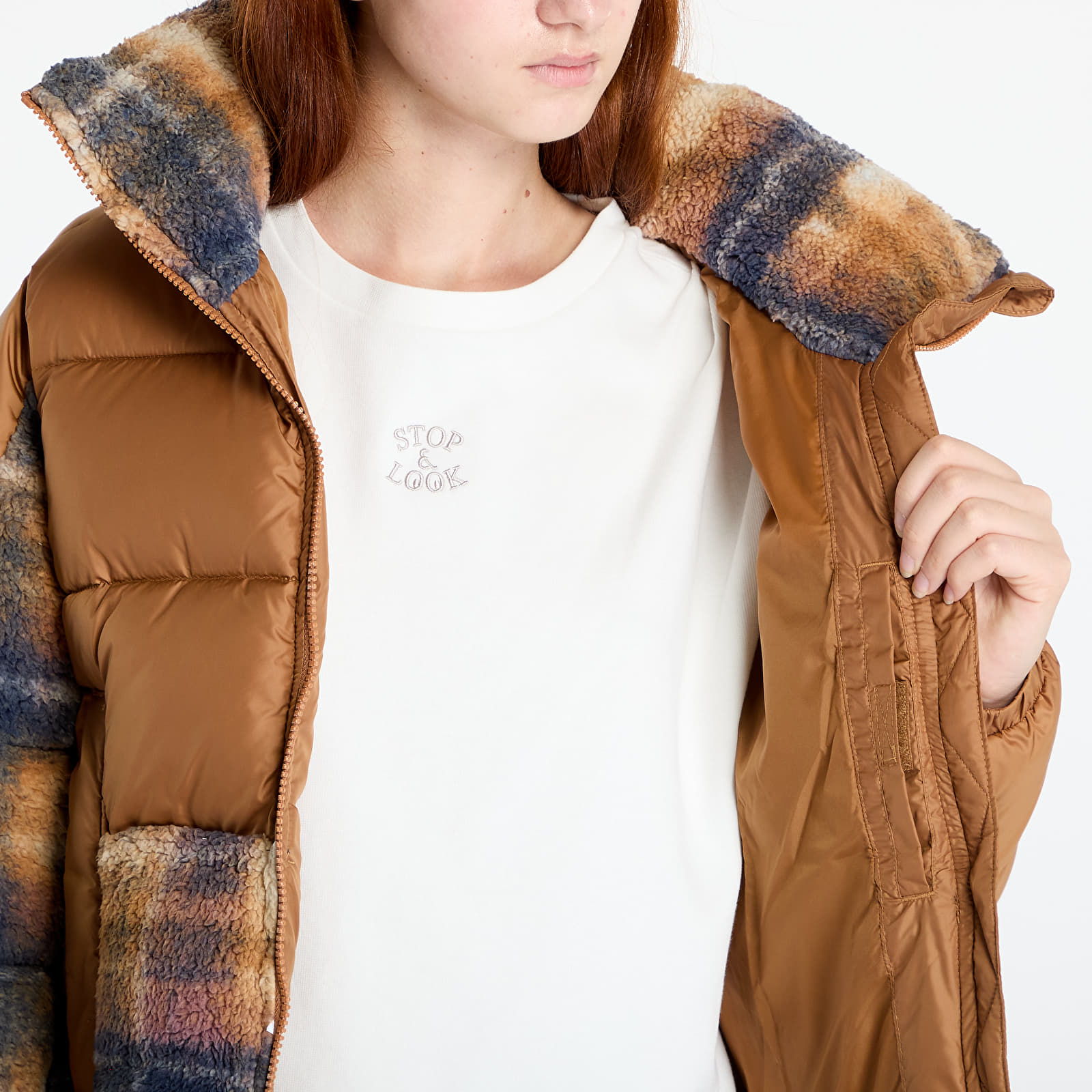 Dámske bundy Columbia Leadbetter Point™ II Print Sherpa Hybrid Camel Brown