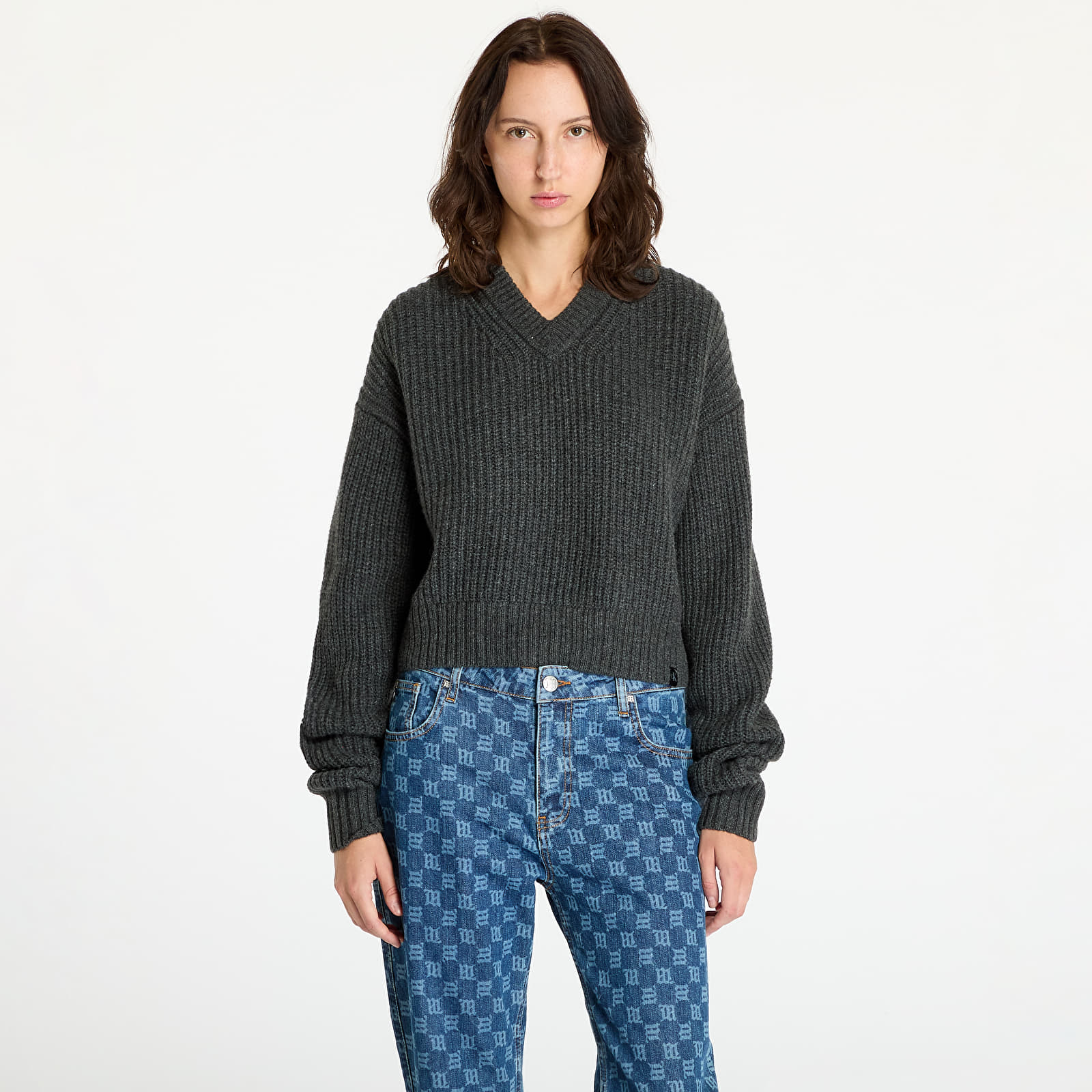 Дамски пуловери Calvin Klein Jeans Chunky V-Neck Sweater Gray