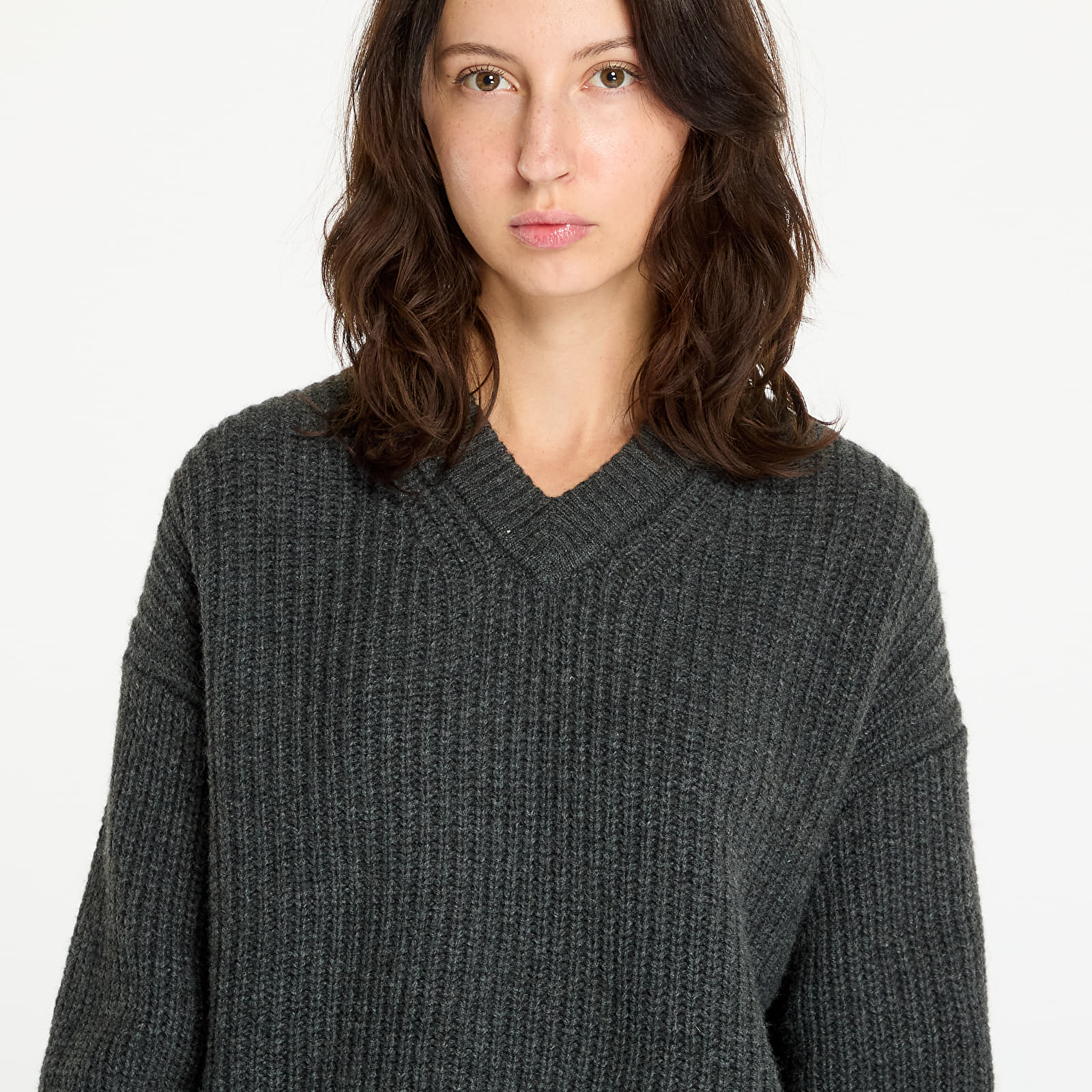 Дамски пуловери Calvin Klein Jeans Chunky V-Neck Sweater Gray