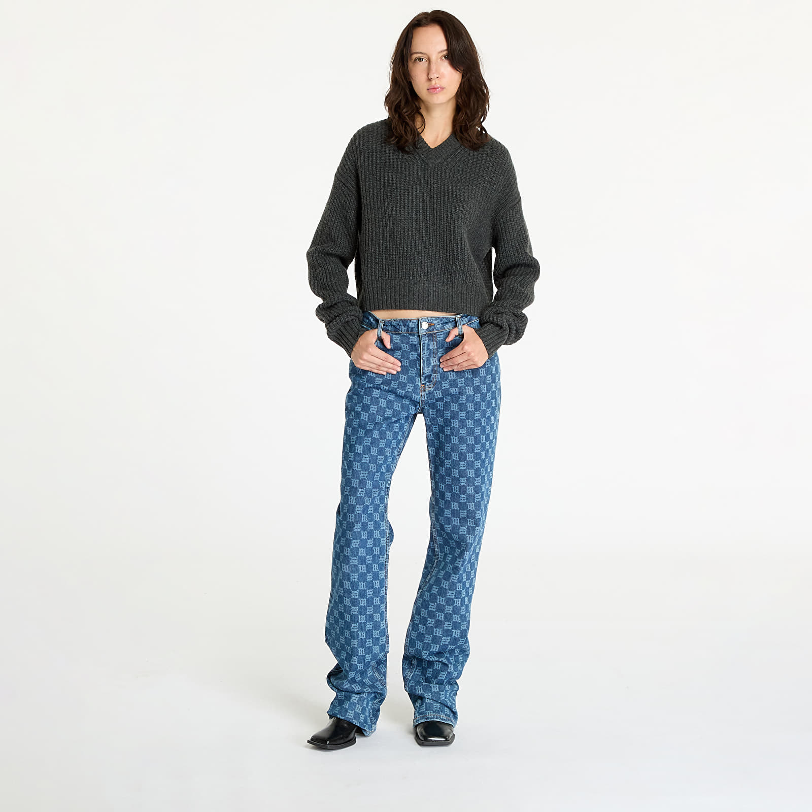Дамски пуловери Calvin Klein Jeans Chunky V-Neck Sweater Gray