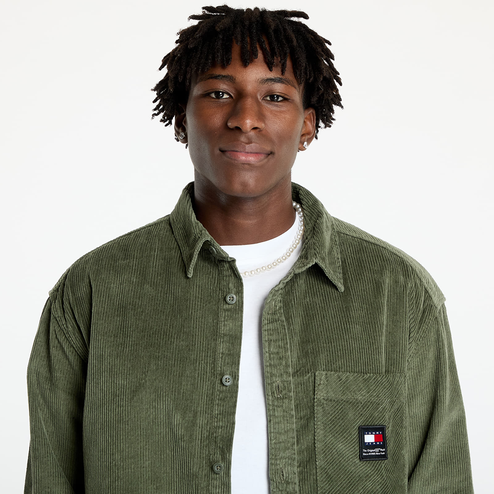 Herren-Hemden Tommy Jeans Corduroy Relaxed Fit Shirt Green
