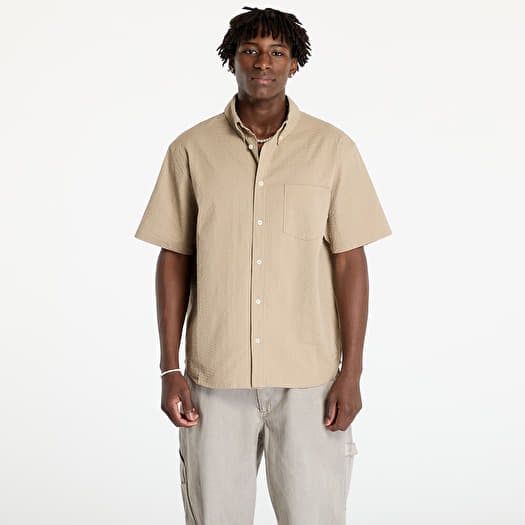 Košile Nike Life Men's Short-Sleeve Seersucker Button-Down Shirt Khaki/ Khaki