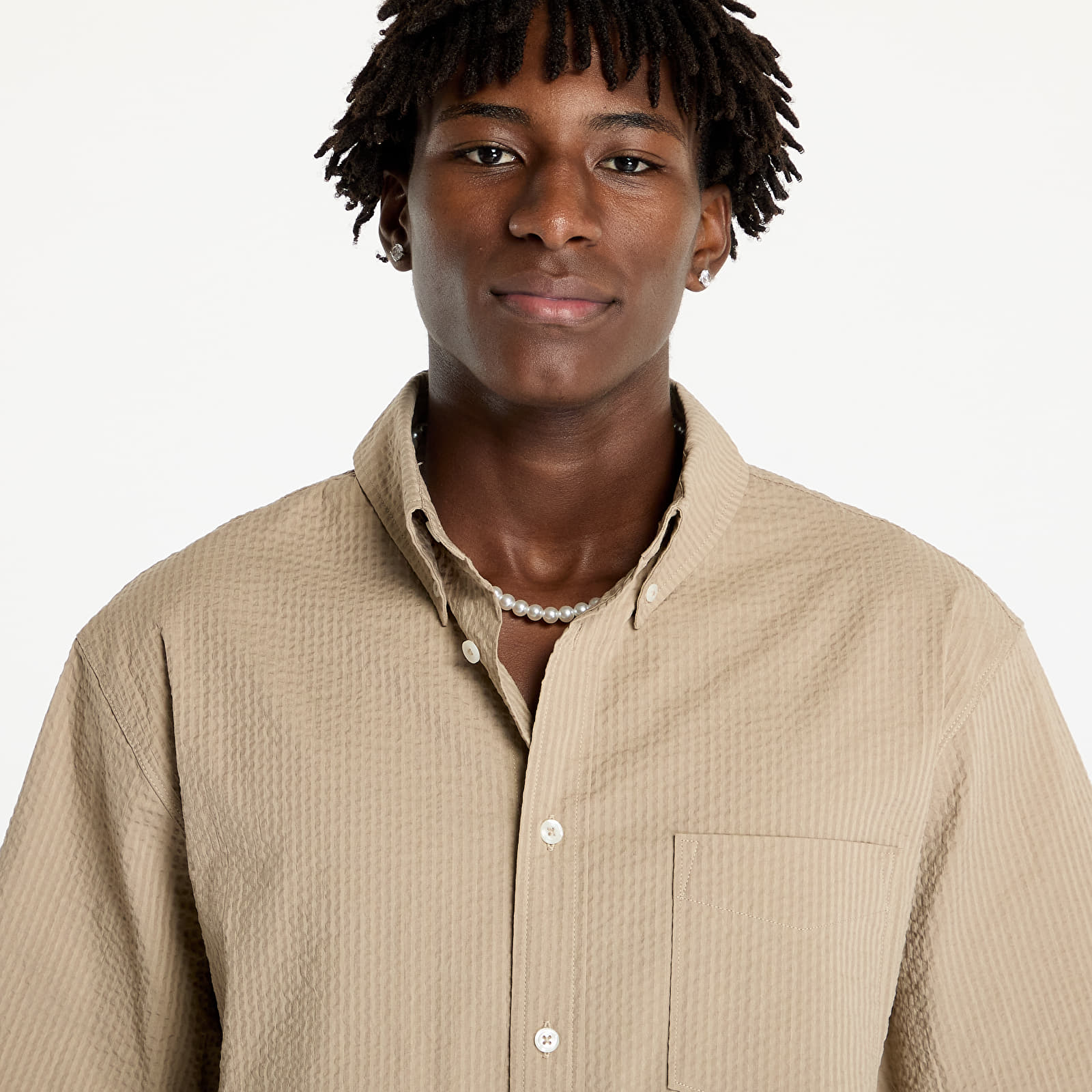 Camisas para hombre Nike Life Men's Short-Sleeve Seersucker Button-Down Shirt Khaki/ Khaki