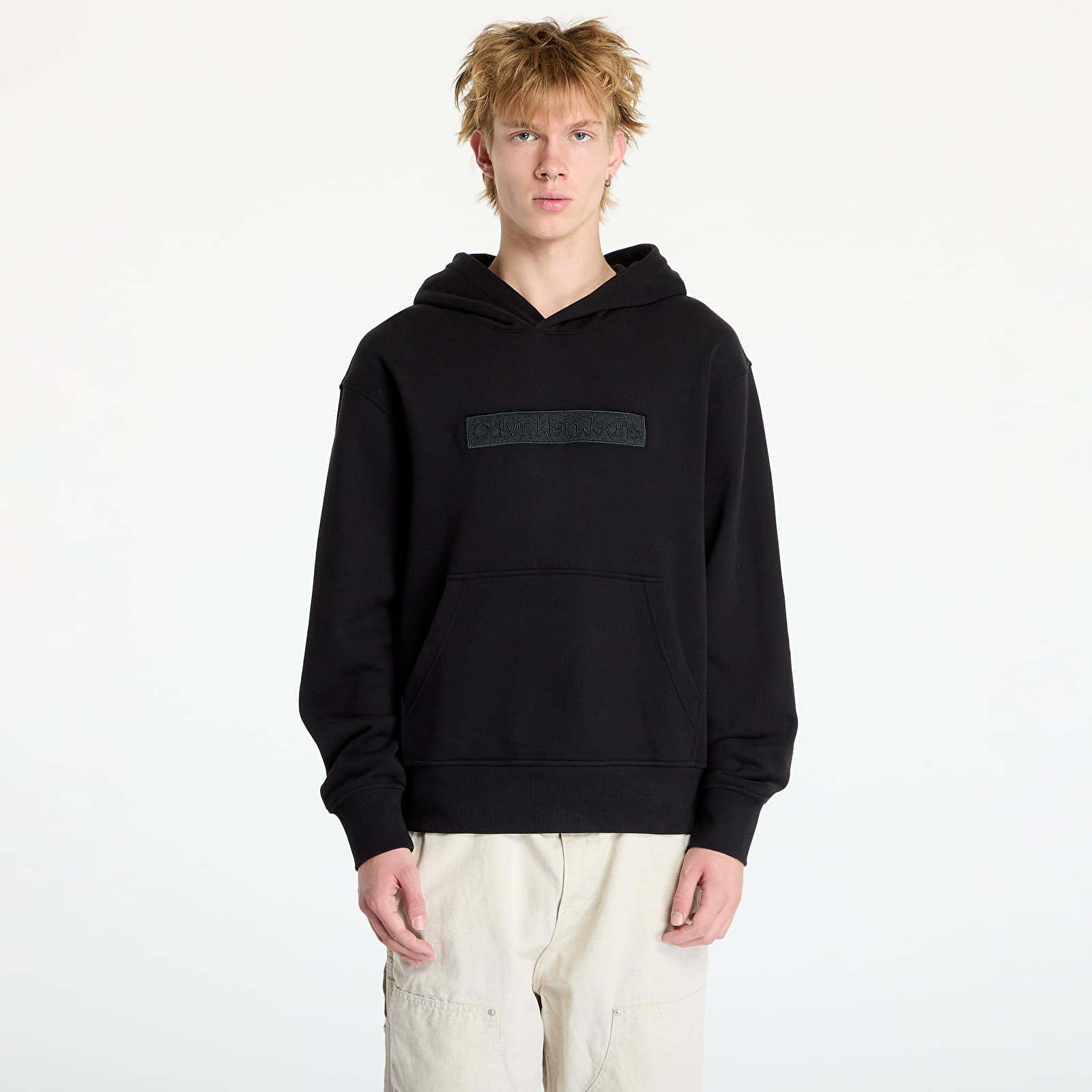 Мъжки потници Calvin Klein Jeans Embroidered Box Hoodie Black