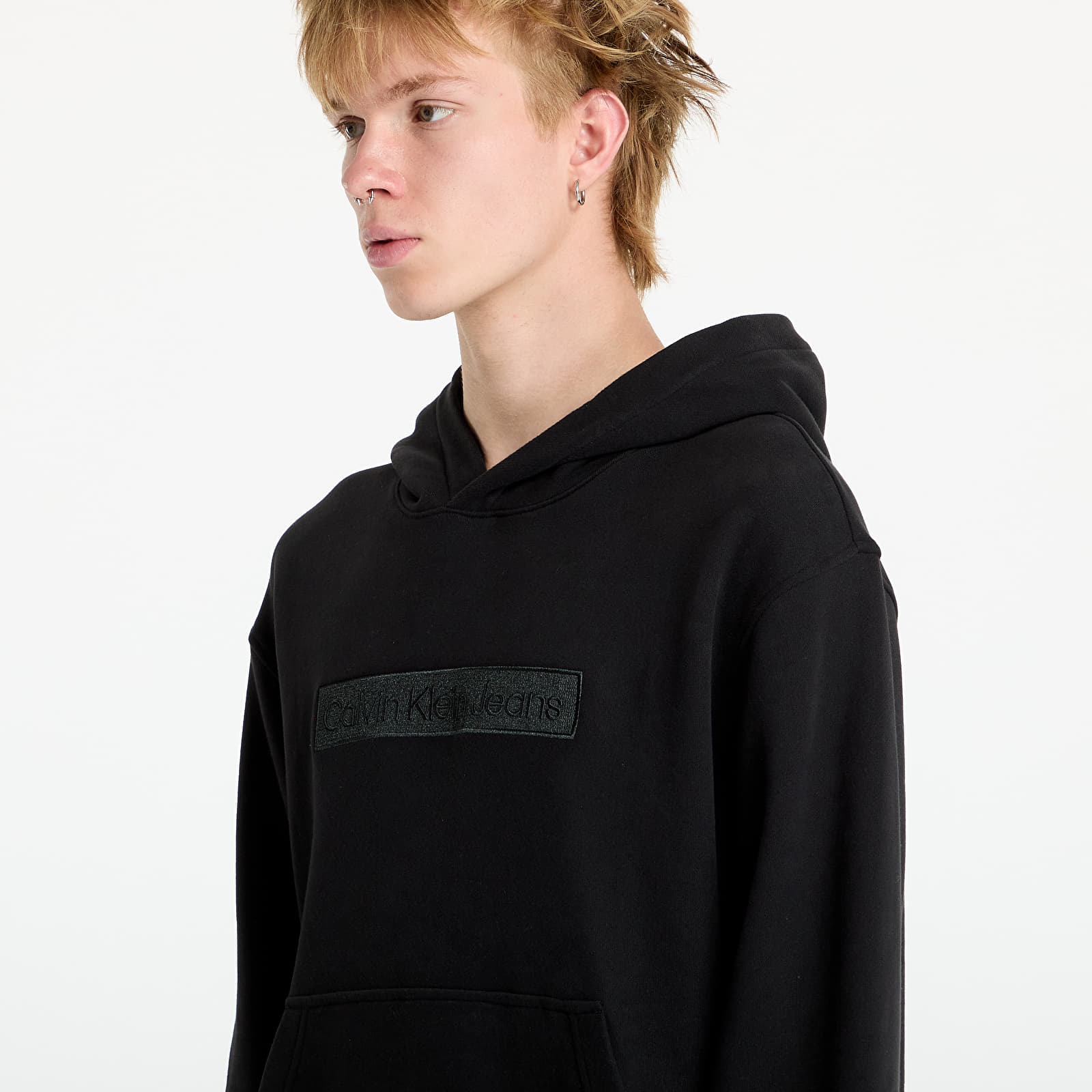 Мъжки потници Calvin Klein Jeans Embroidered Box Hoodie Black