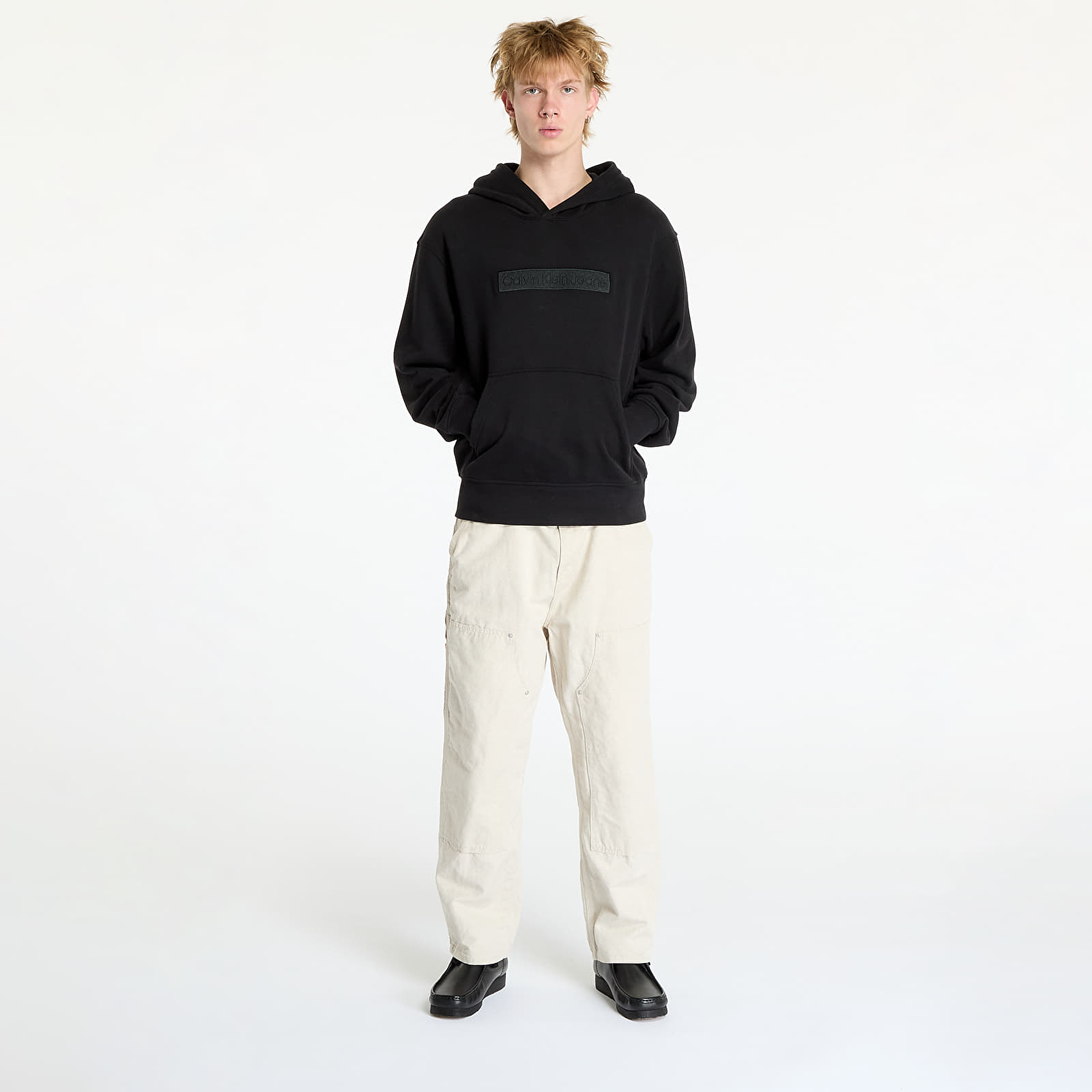 Мъжки потници Calvin Klein Jeans Embroidered Box Hoodie Black