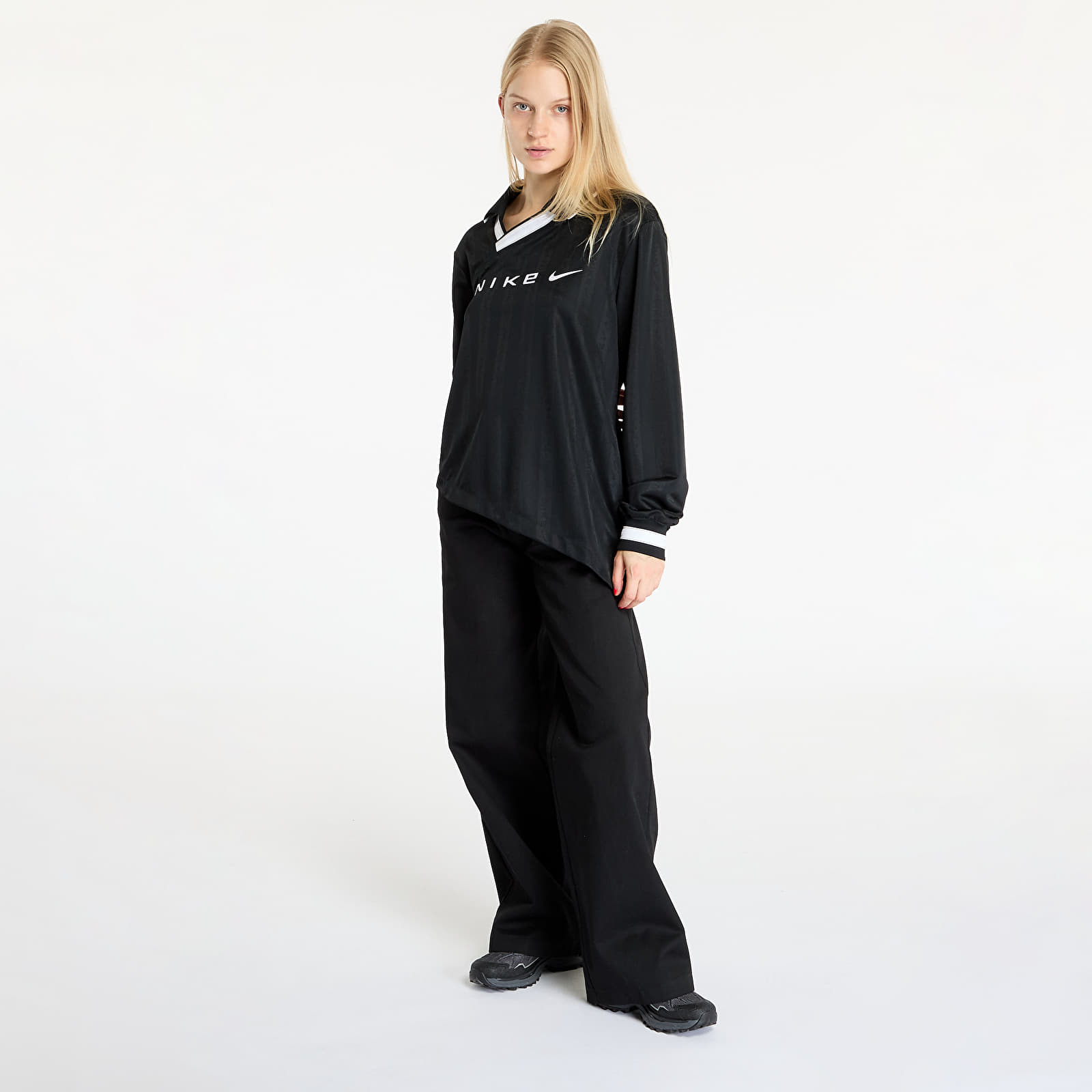 Koszulki Nike Sportswear Collection Women's Dri-FIT Jacquard Long-Sleeve Jersey Top Black/ Lt Iron Ore/ White