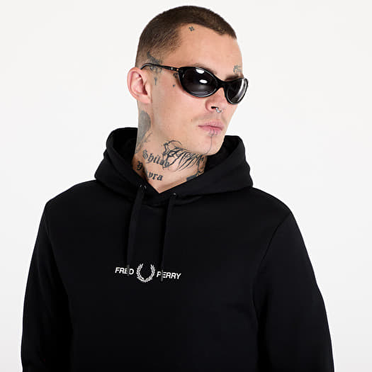 Men s sweatshirts FRED PERRY Double Graphic Hooded Sweatshirt Black Queens