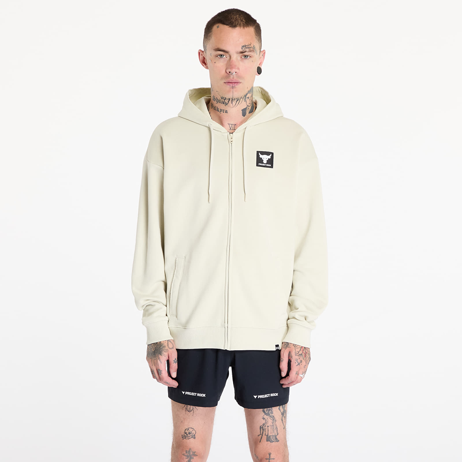 Pánské mikiny Under Armour Project Rock Heavyweight Terry Full Zip Sweatshirt Silt/ Black