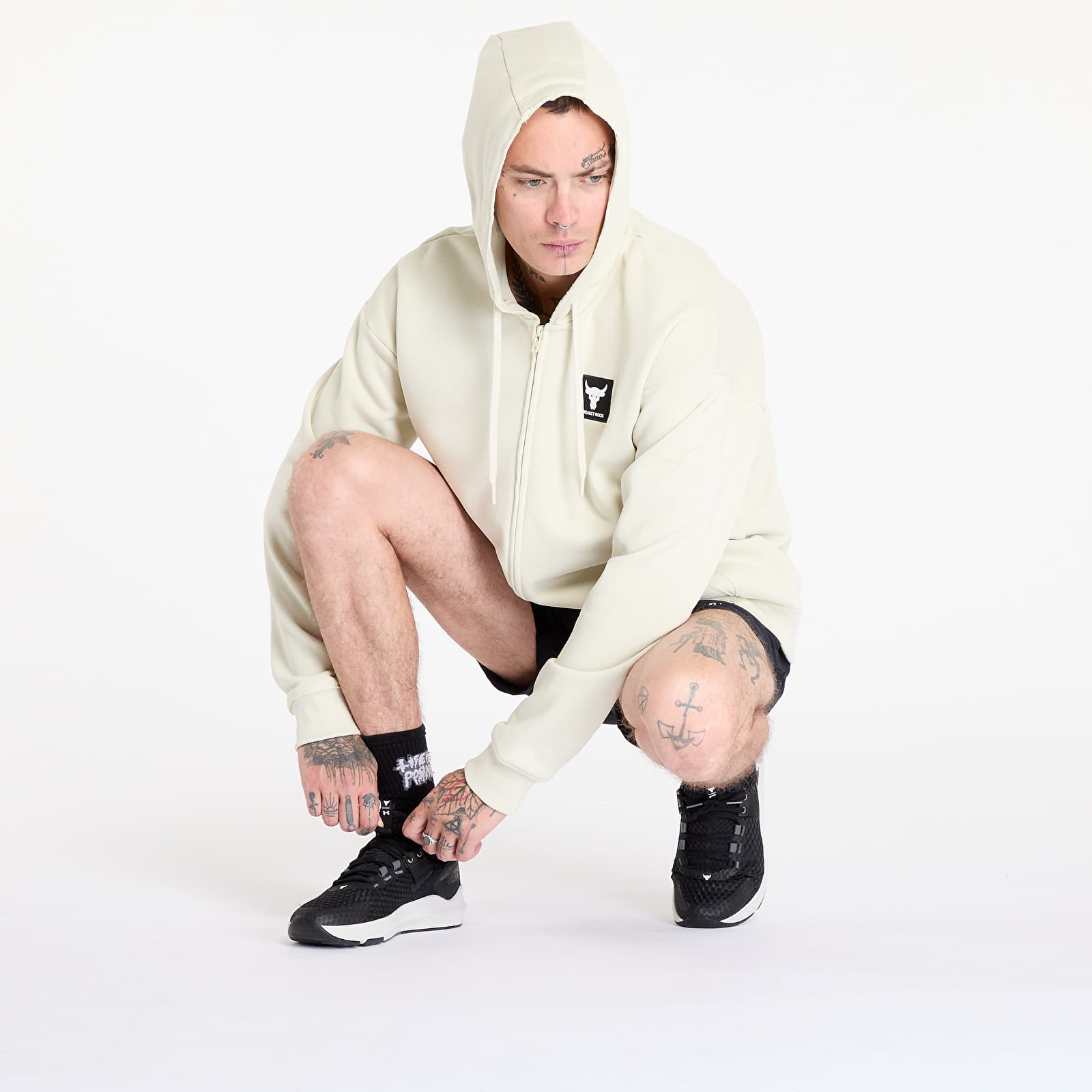 Pánské mikiny Under Armour Project Rock Heavyweight Terry Full Zip Sweatshirt Silt/ Black