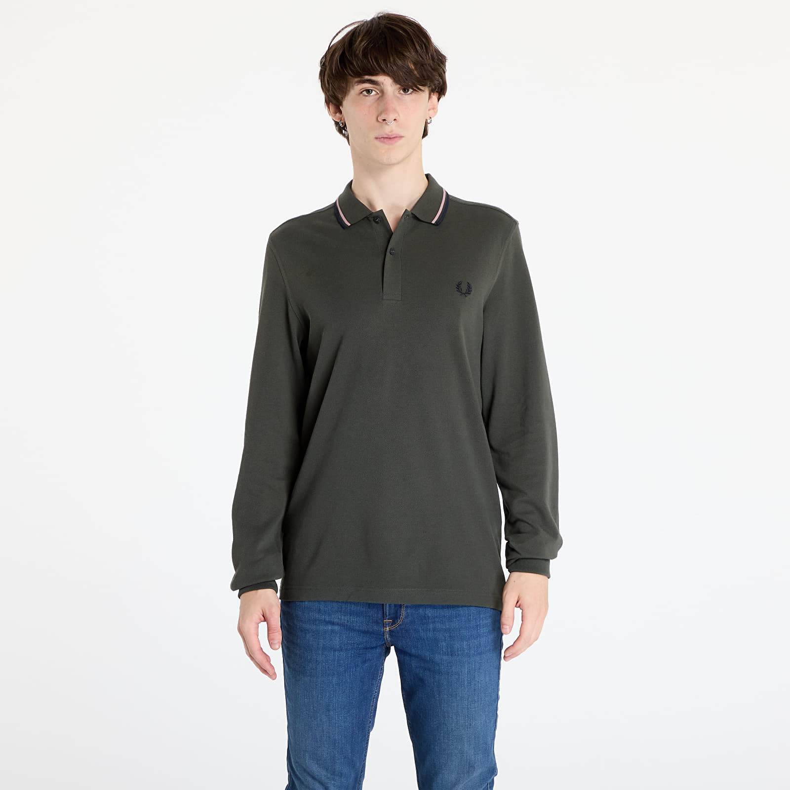 T-shirts FRED PERRY LS Twin Tipped Shirt Field Green/ Dark Pink/ Navy