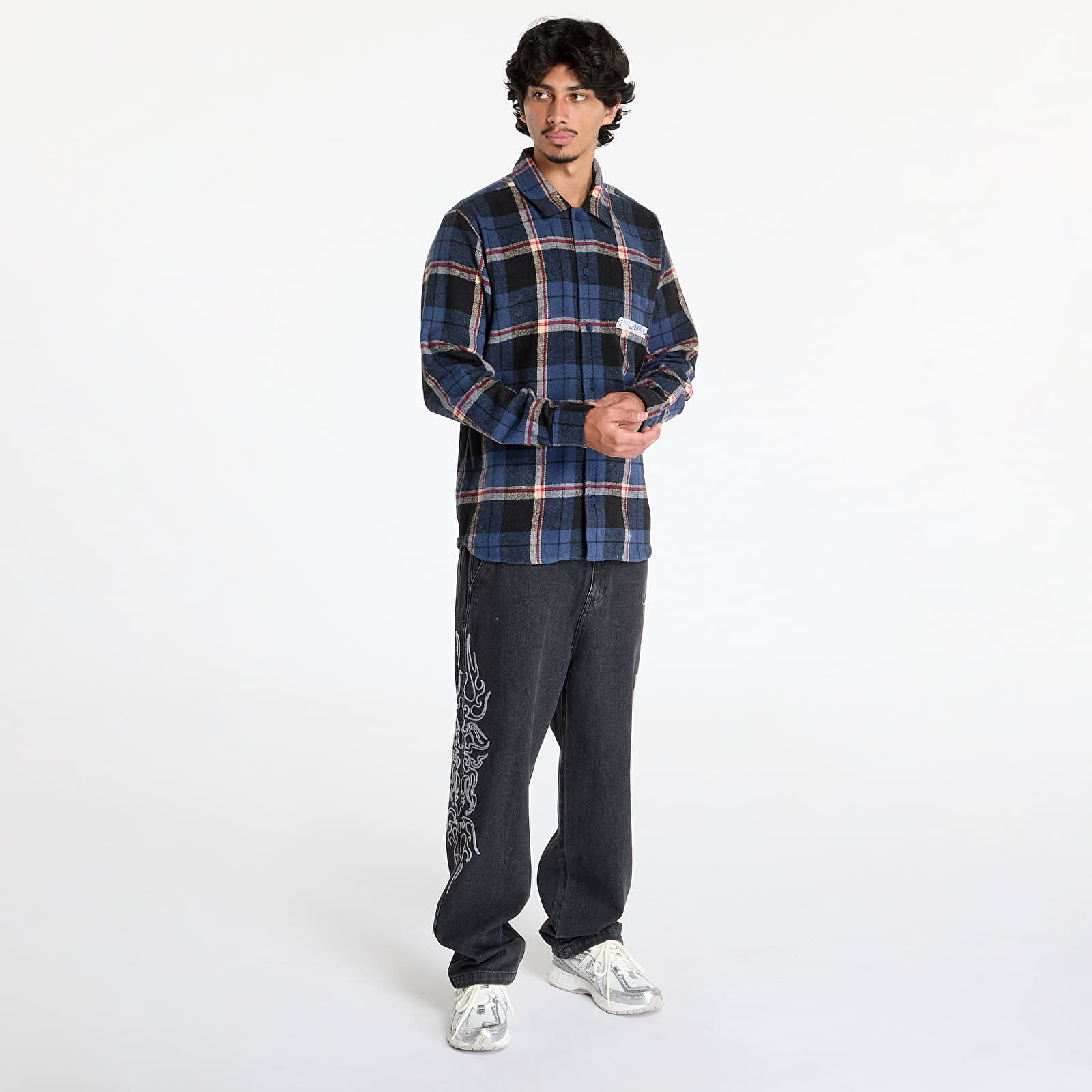 Camisas para hombre RIPNDIP Robo Button Up Flannel Shirt Navy