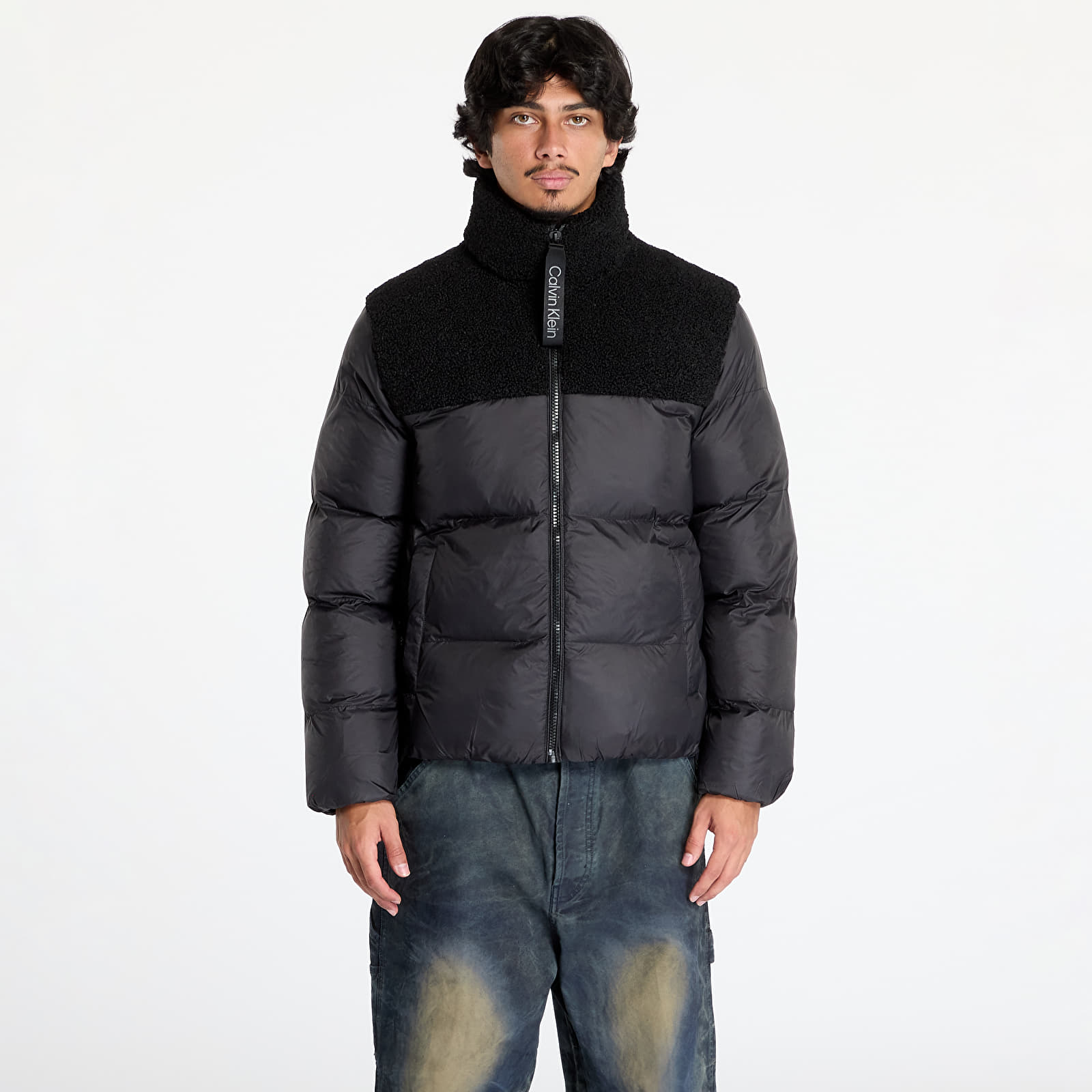 Jachete pentru bărbați Calvin Klein Jeans Sherpa Puffer Jacket Black