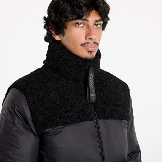 Calvin klein men's long puffer with sherpa hood cheap
