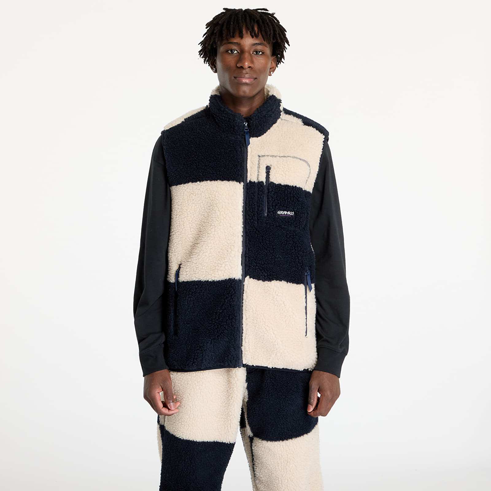 Herren-Westen Gramicci Checkered Sherpa Vest UNISEX Natural / Navy Check