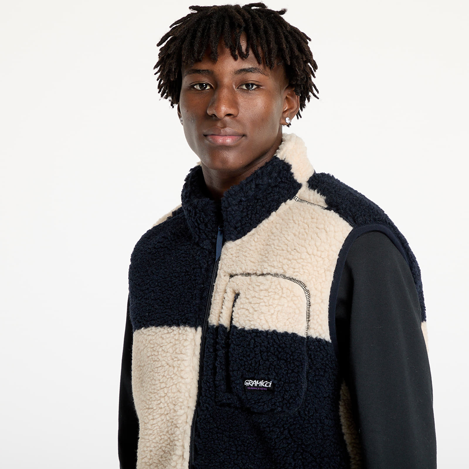 Herren-Westen Gramicci Checkered Sherpa Vest UNISEX Natural / Navy Check