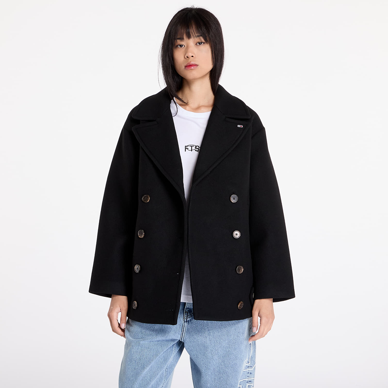 Ženski kaputi Tommy Jeans Wool Peacoat Black