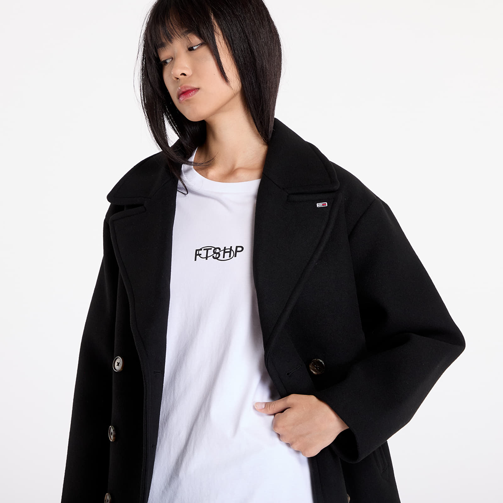 Ženski kaputi Tommy Jeans Wool Peacoat Black