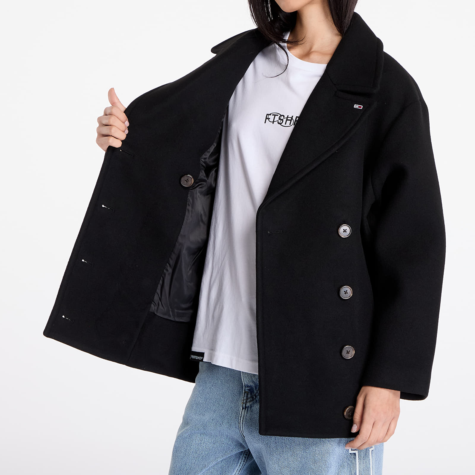 Kappor för kvinnor Tommy Jeans Wool Peacoat Black