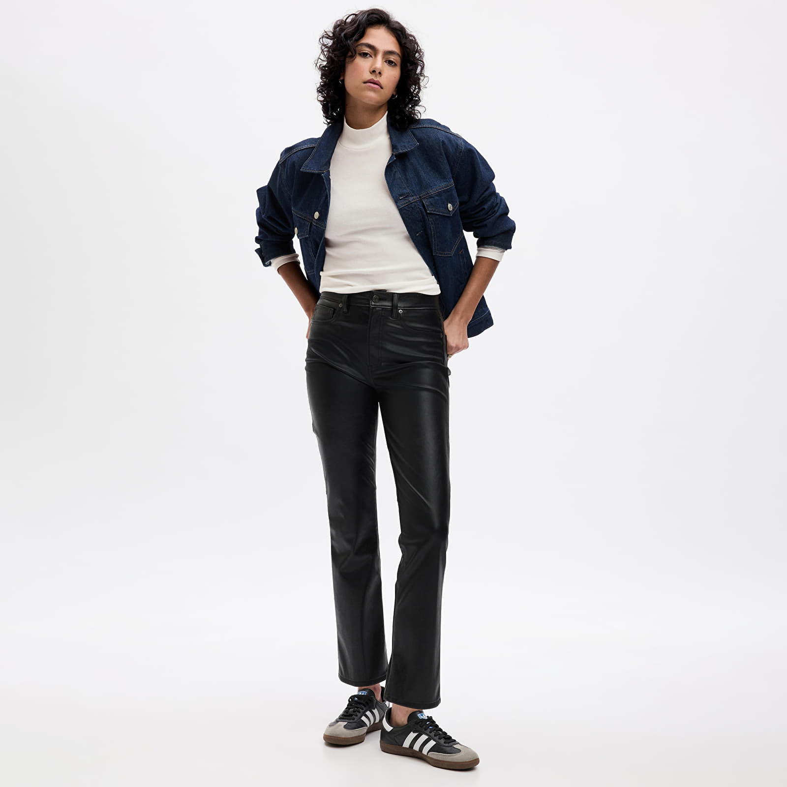 Dames jeans GAP Vintage Slim Faux Leather Pants Black Leather Look