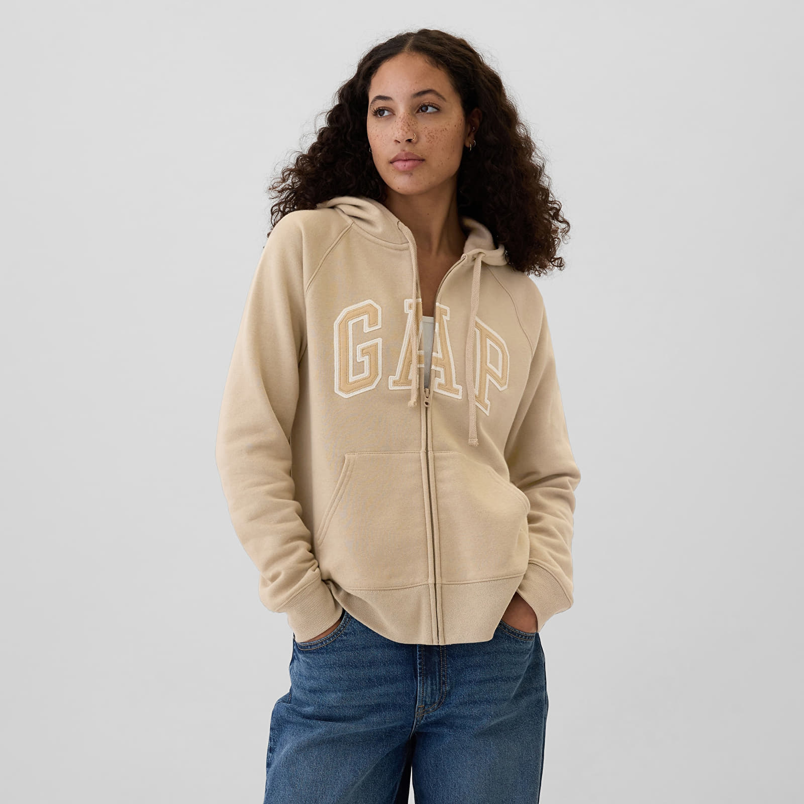 Dámské mikiny GAP Logo  Fullzip Hoodie Khaki