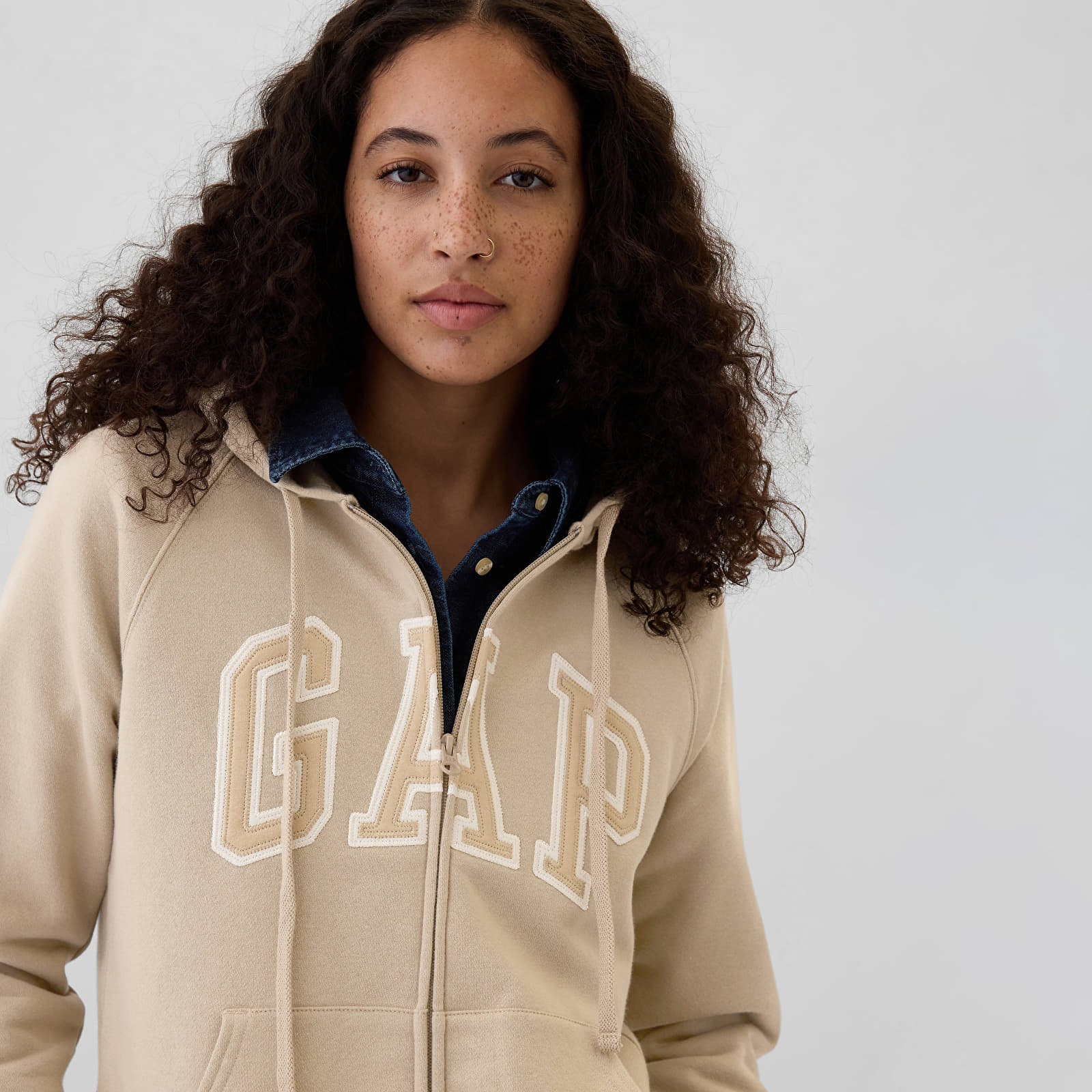 Dámské mikiny GAP Logo  Fullzip Hoodie Khaki