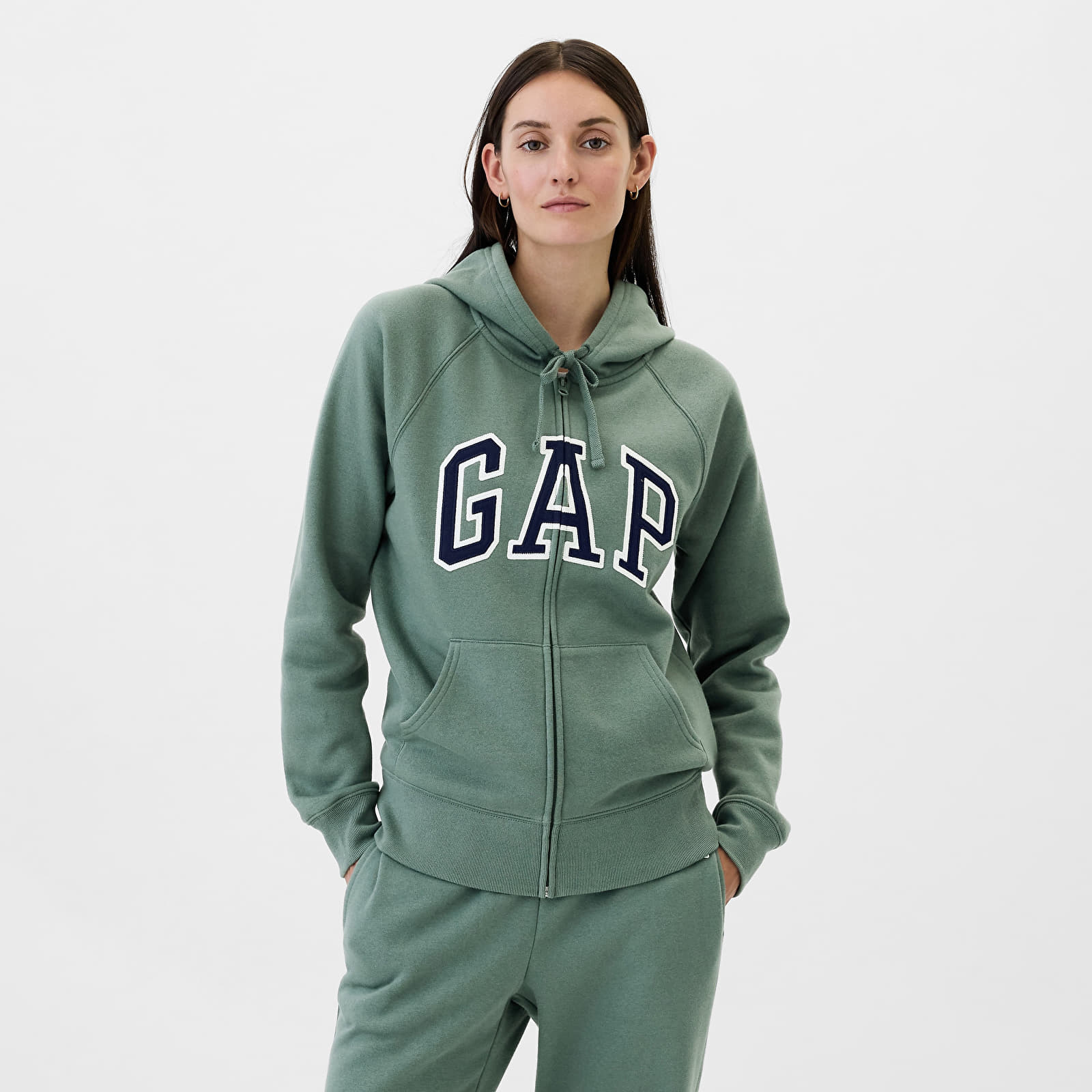 Bluzy damskie GAP Logo  Fullzip Hoodie District Green