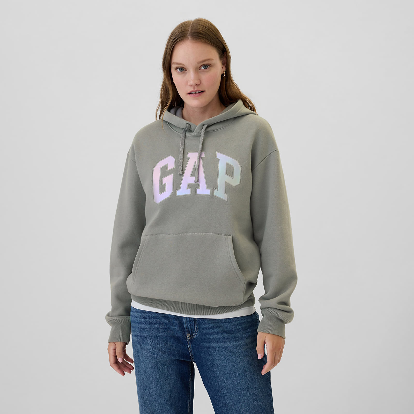 Sweatshirts för kvinnor GAP Logo  Pullover Hoodie Pilot Grey