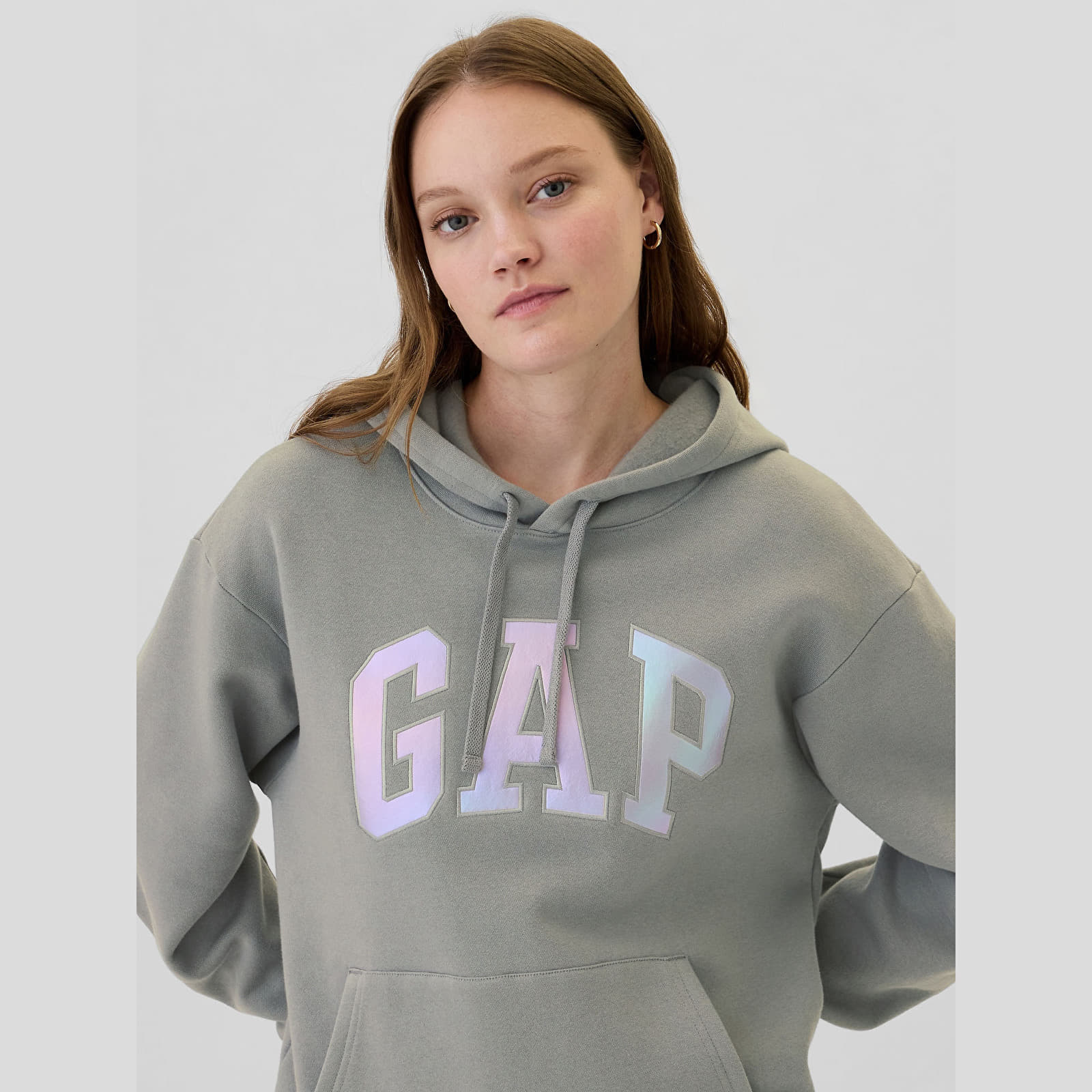 Women s Sweatshirts GAP Logo Pullover Hoodie Pilot Grey Queens