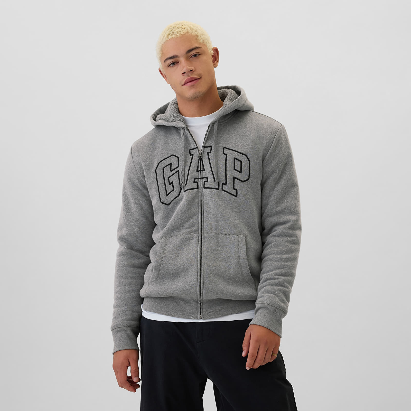Men's sweatshirts GAP Logo Fullzip Sherpa Hoodie Grey Heather