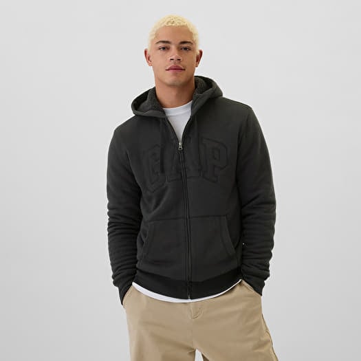 Men s sweatshirts GAP Logo Fullzip Sherpa Hoodie Moonless Night Queens
