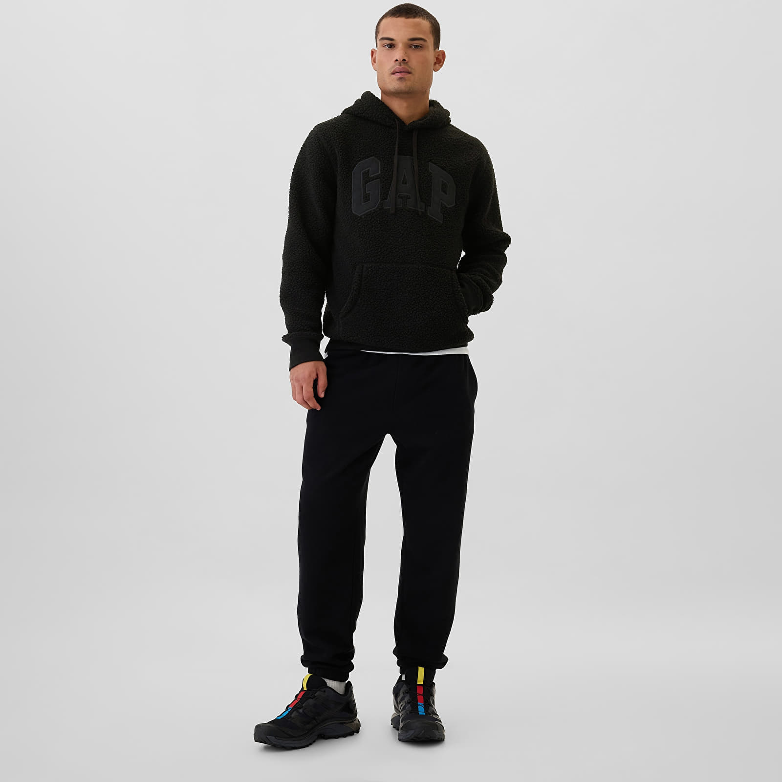 Sudaderas de hombre GAP Logo Sherpa Hoodie Black