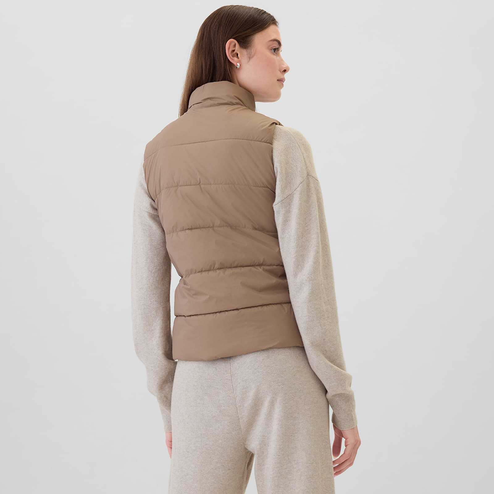 Women's cardigans GAP Logo Puffer Vest Warm Golden Brown