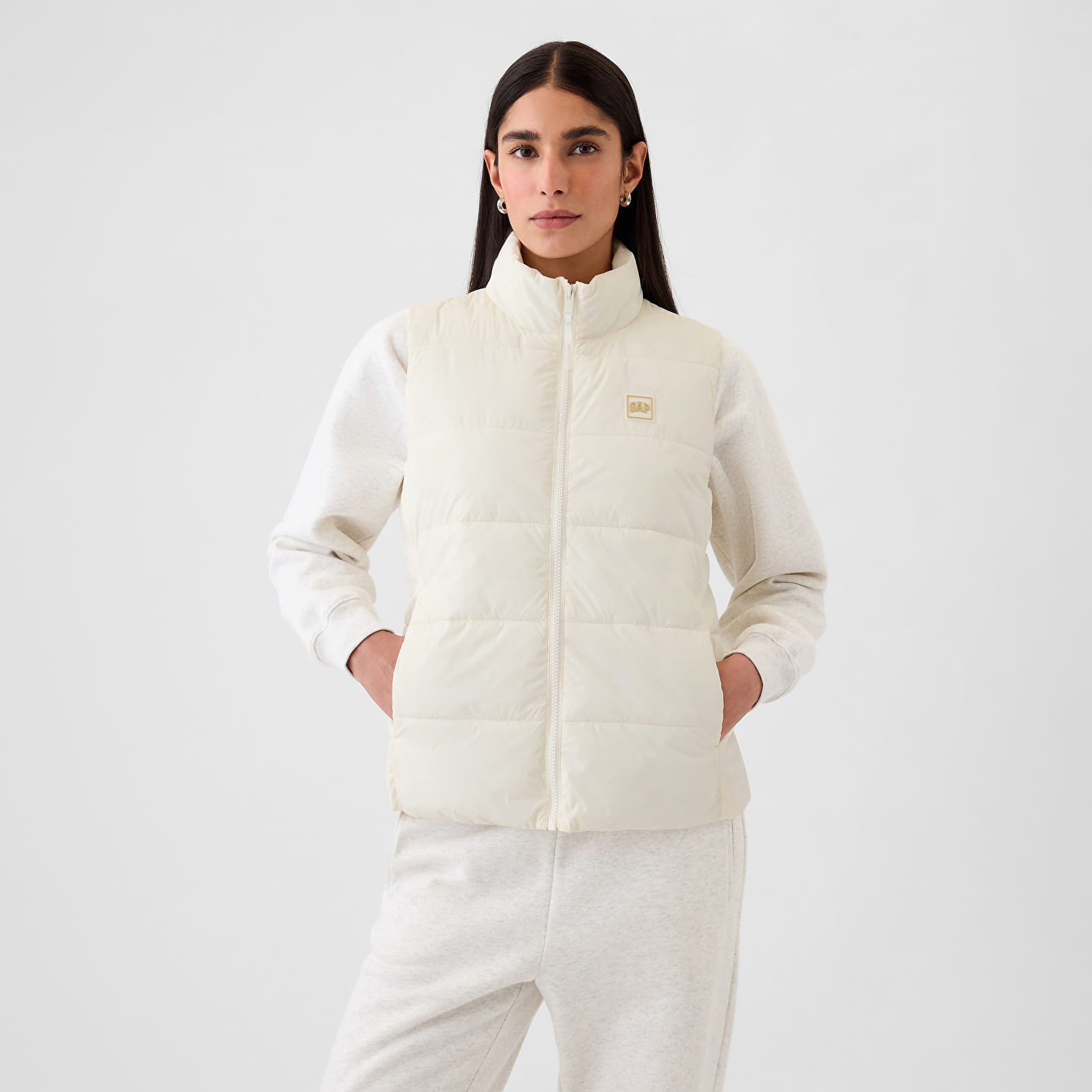 Women's cardigans GAP Logo Puffer Vest Ivory Frost